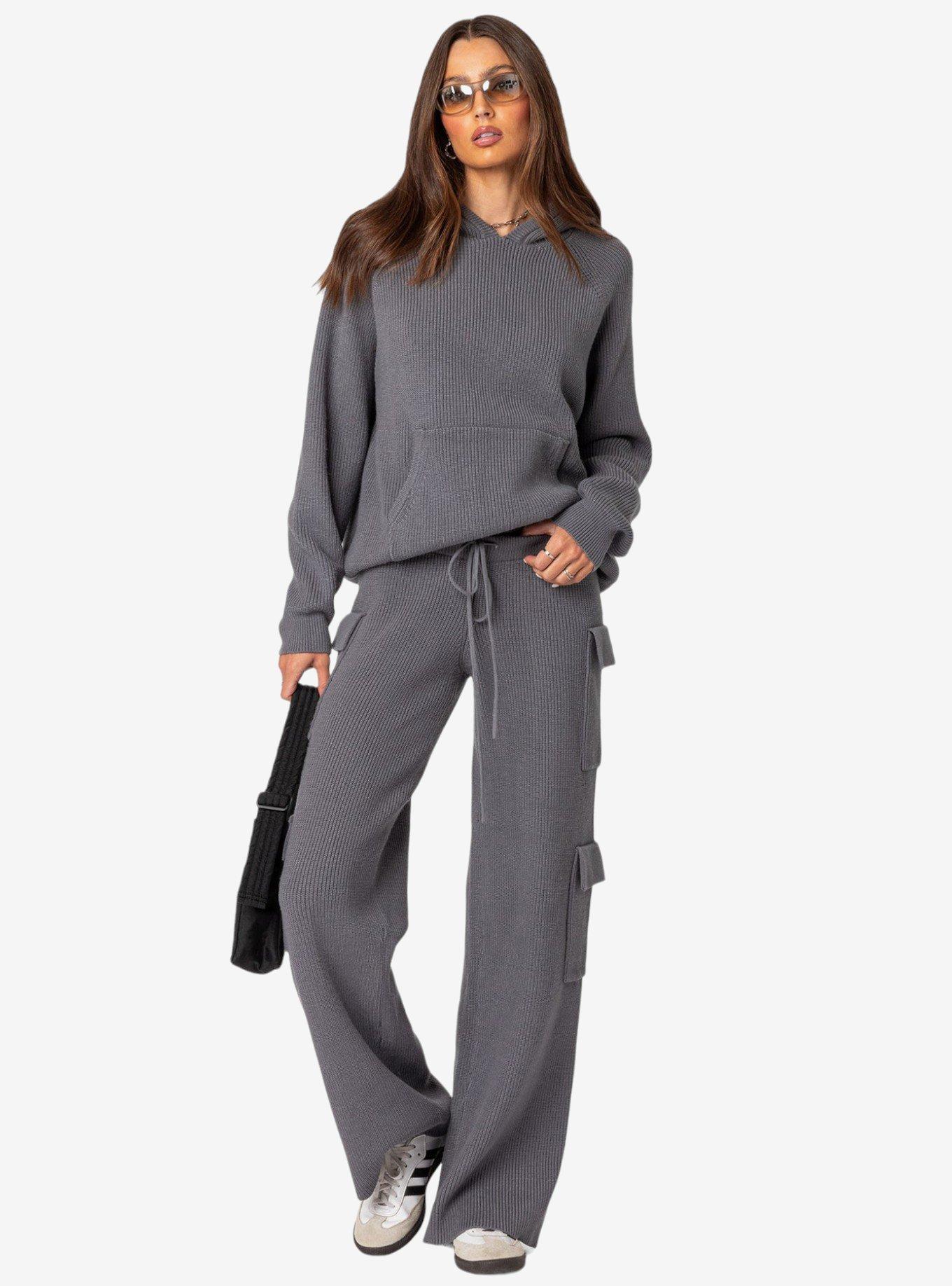 Edikted Wynter Oversized Knit Hoodie, GREY, alternate