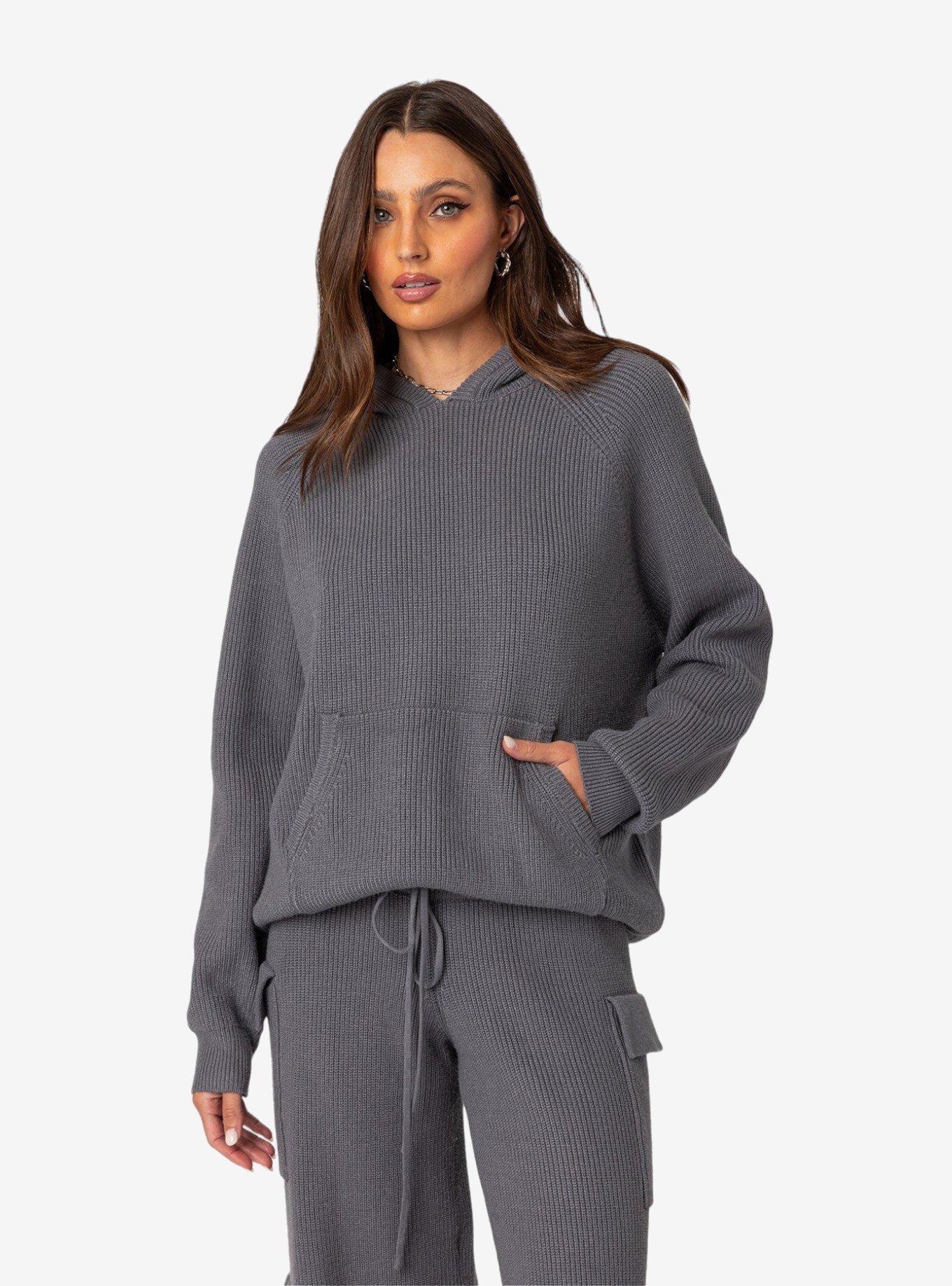 Edikted Wynter Oversized Knit Hoodie, GREY, alternate