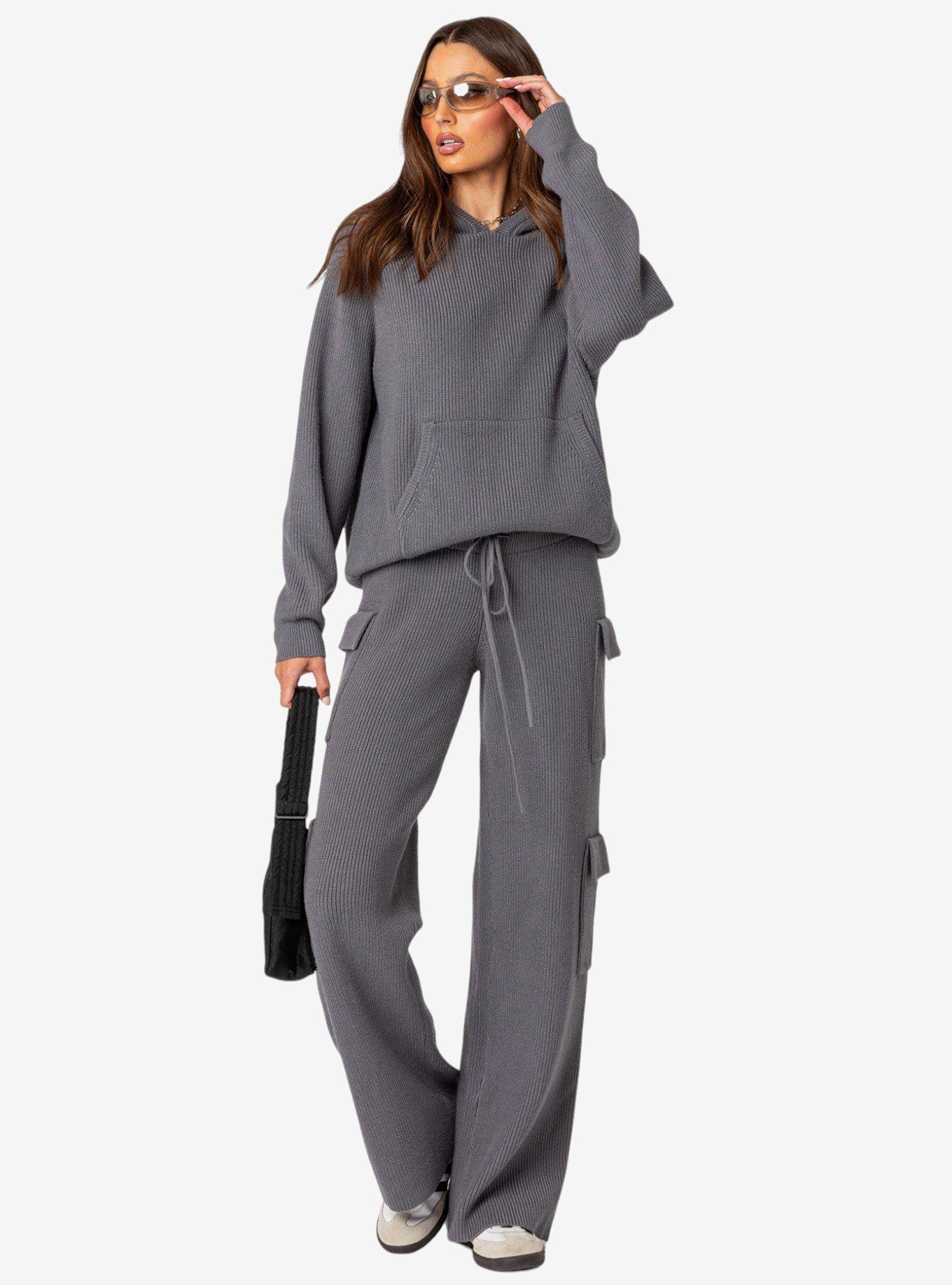 Edikted Wynter Oversized Knit Hoodie, GREY, alternate