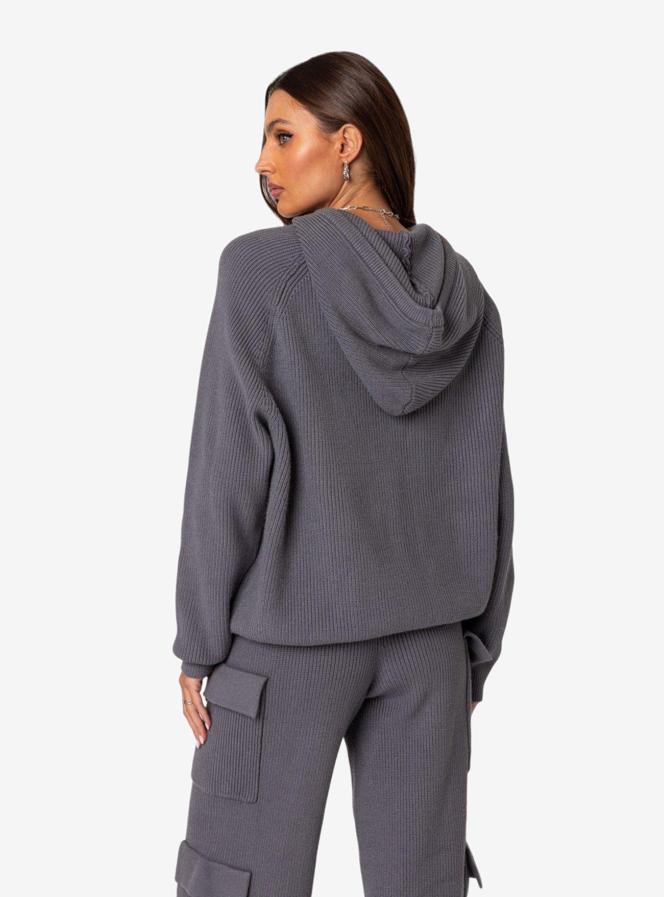 Edikted Wynter Oversized Knit Hoodie, GREY, alternate