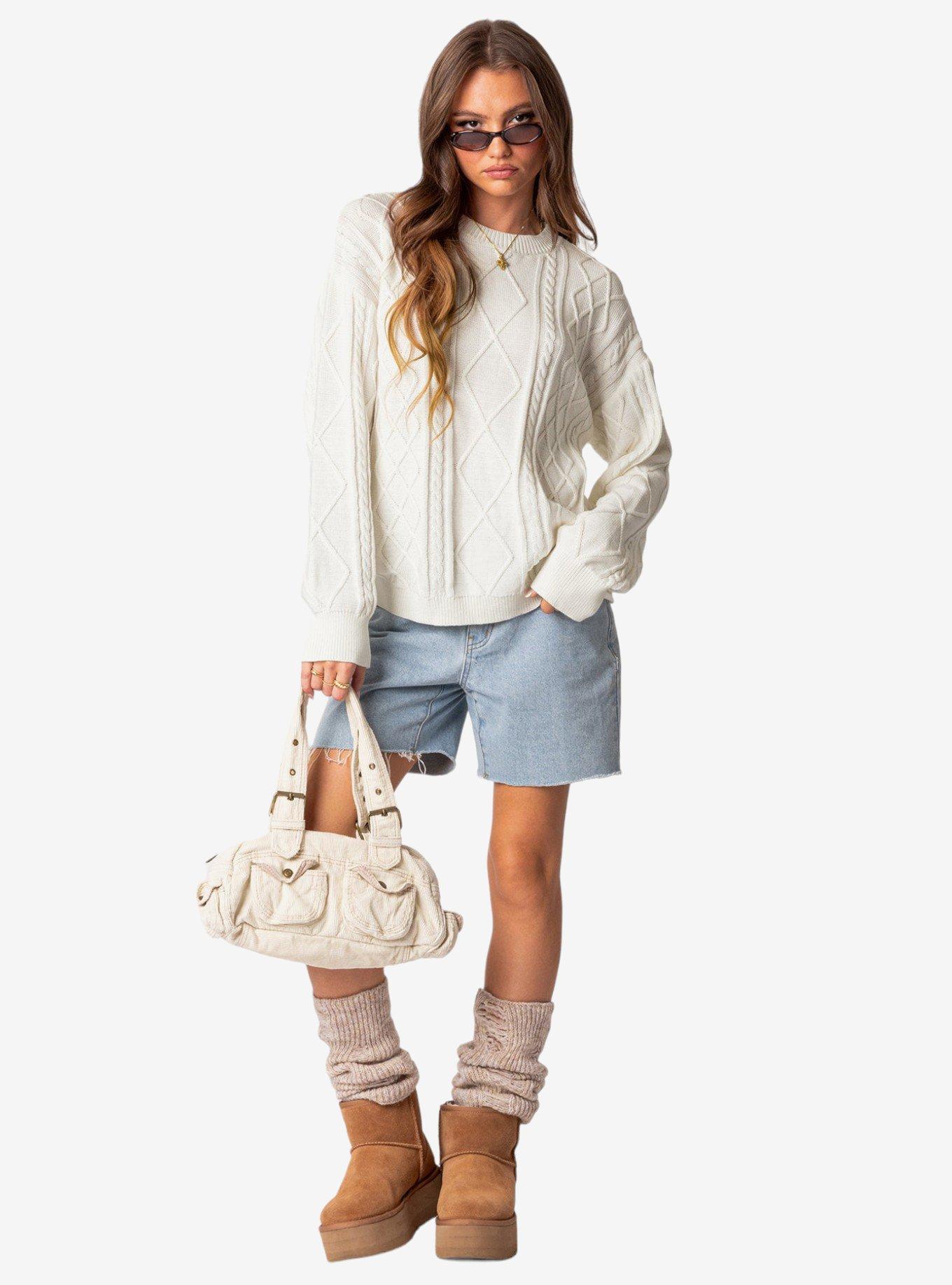 Edikted Jessy Cable Knit Oversized Sweater, IVORY, alternate