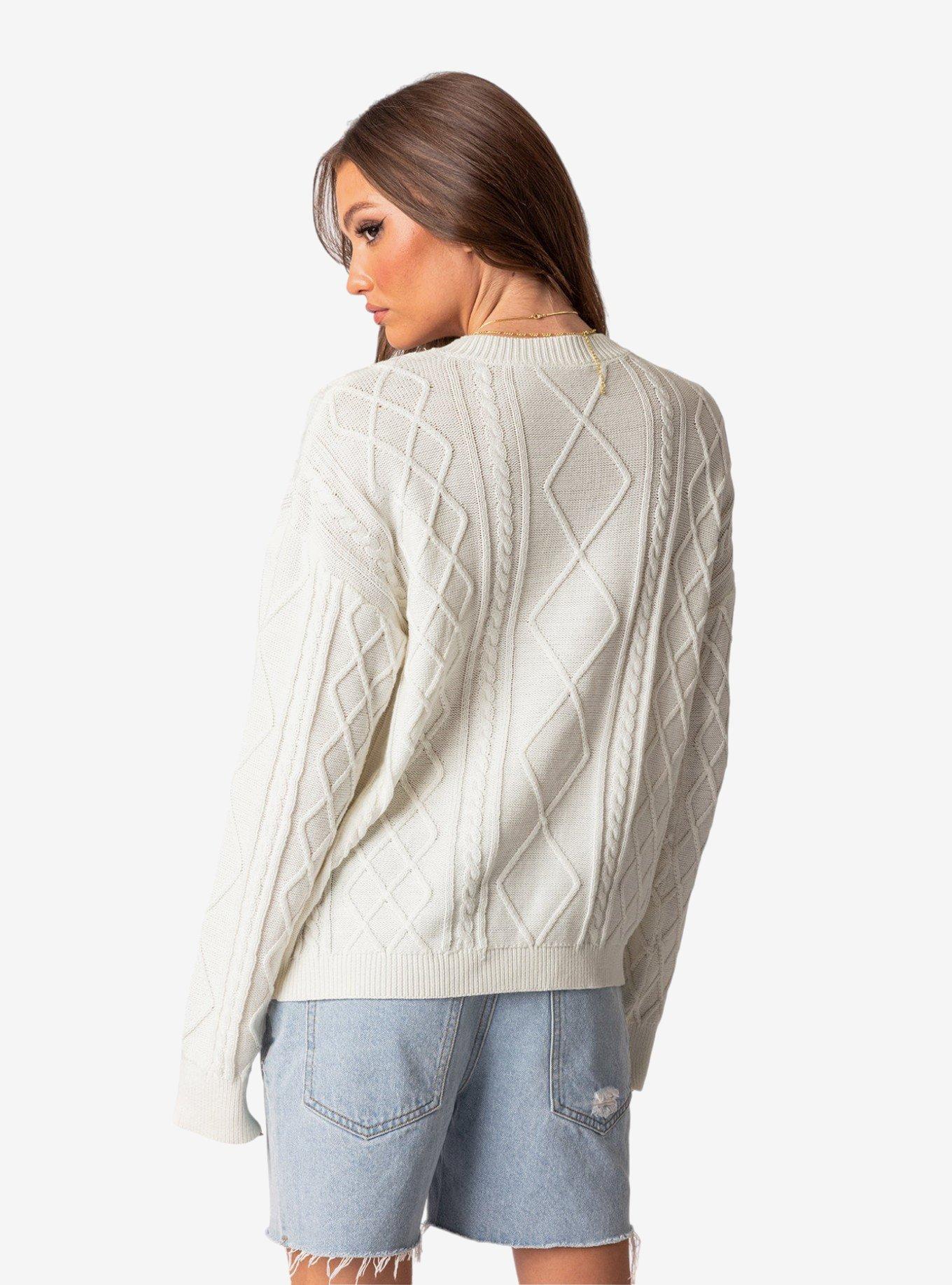 Edikted Jessy Cable Knit Oversized Sweater, IVORY, alternate