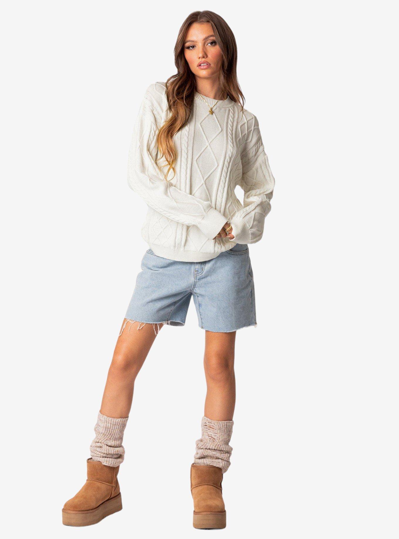 Edikted Jessy Cable Knit Oversized Sweater, IVORY, alternate