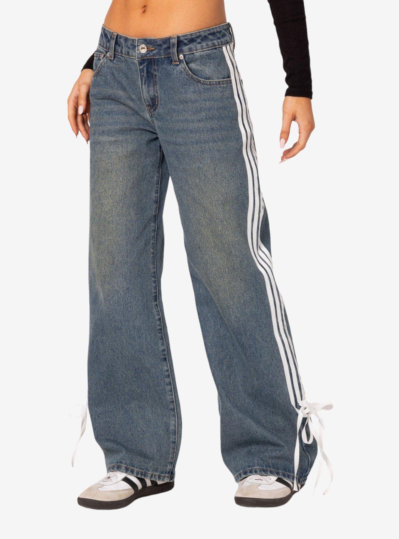 Edikted Washed Low Rise Ribbon Jeans, BLUE, alternate