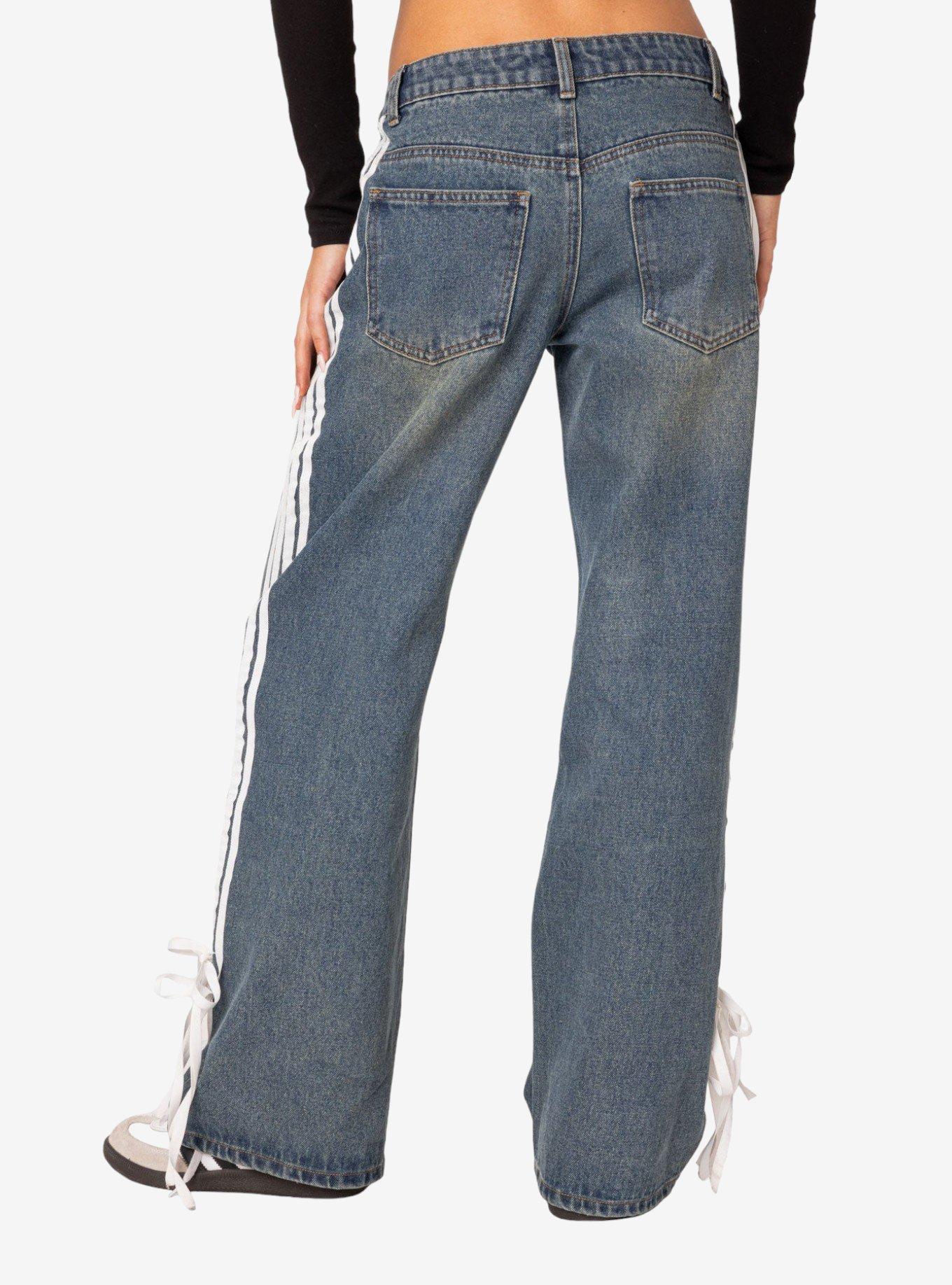 Edikted Washed Low Rise Ribbon Jeans, BLUE, alternate