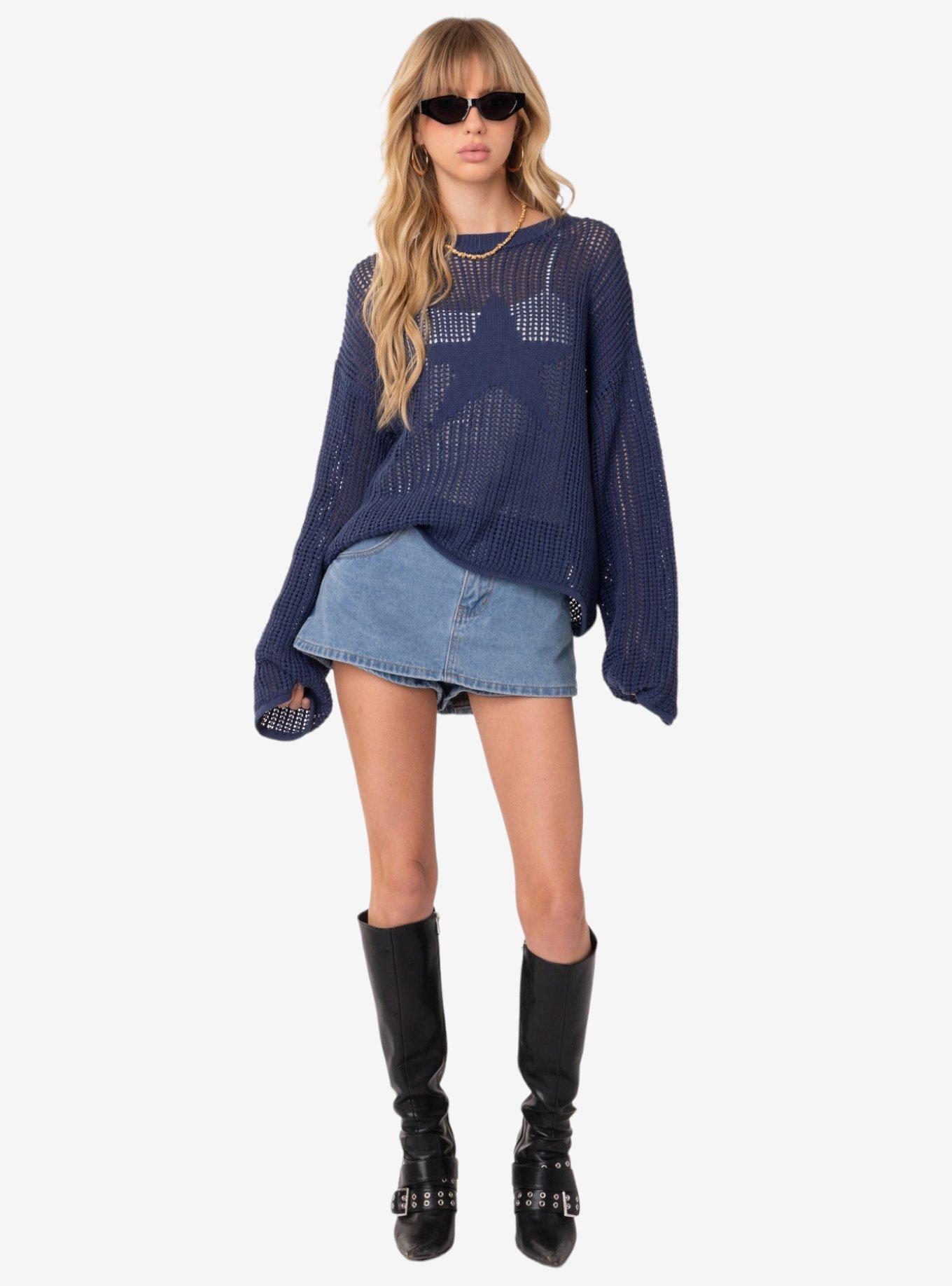 Edikted Seeing Stars Oversized Sweater, BLUE, alternate
