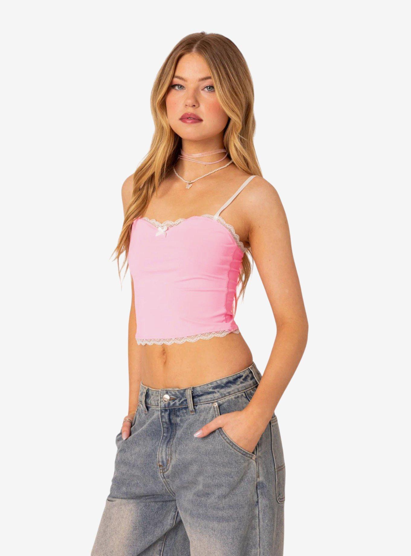 Alara Lace Trim Tank Top, PINK, alternate