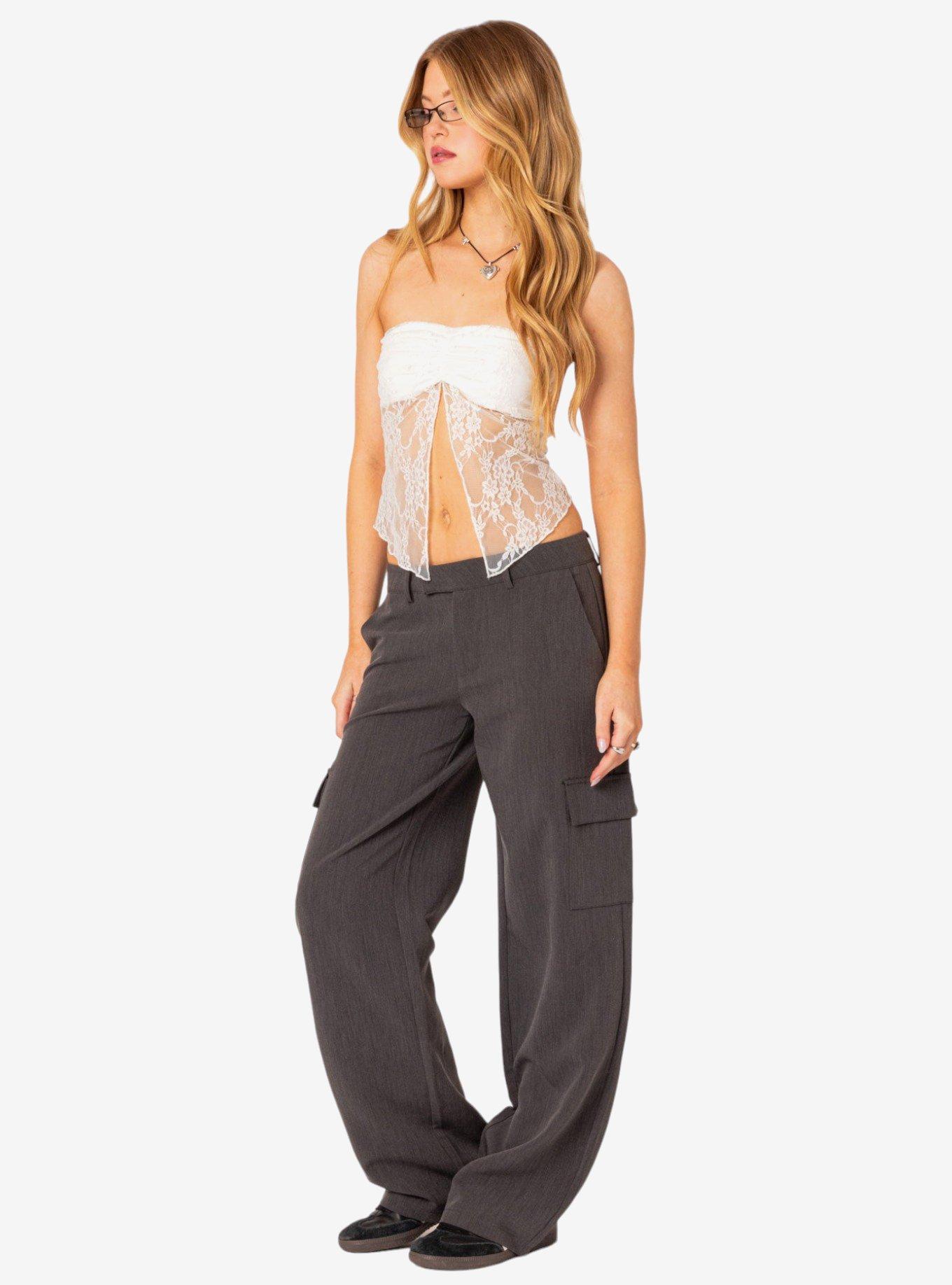 Twilight Sheer Lace Split Front Top, BRIGHT WHITE, alternate