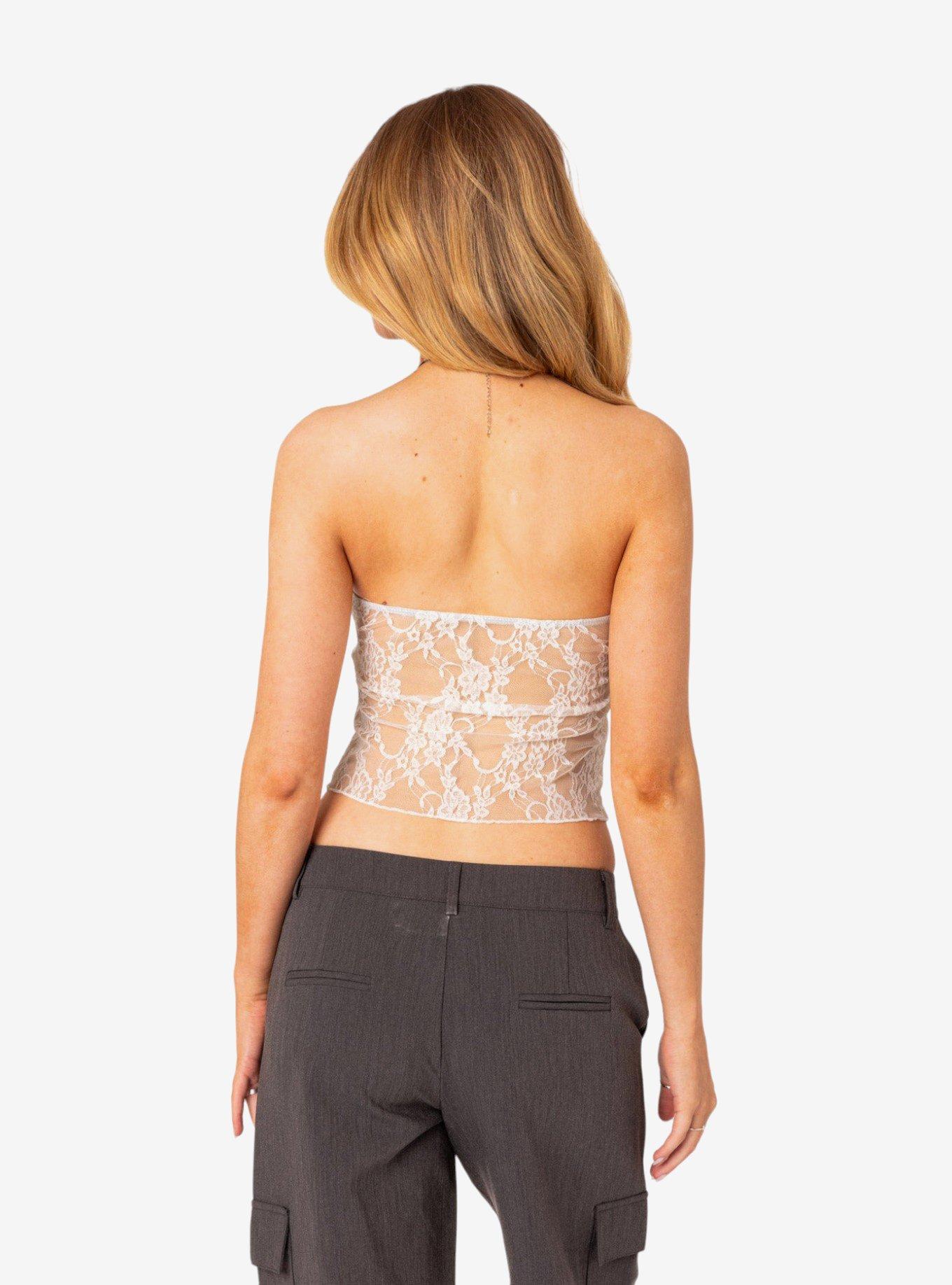 Twilight Sheer Lace Split Front Top, BRIGHT WHITE, alternate