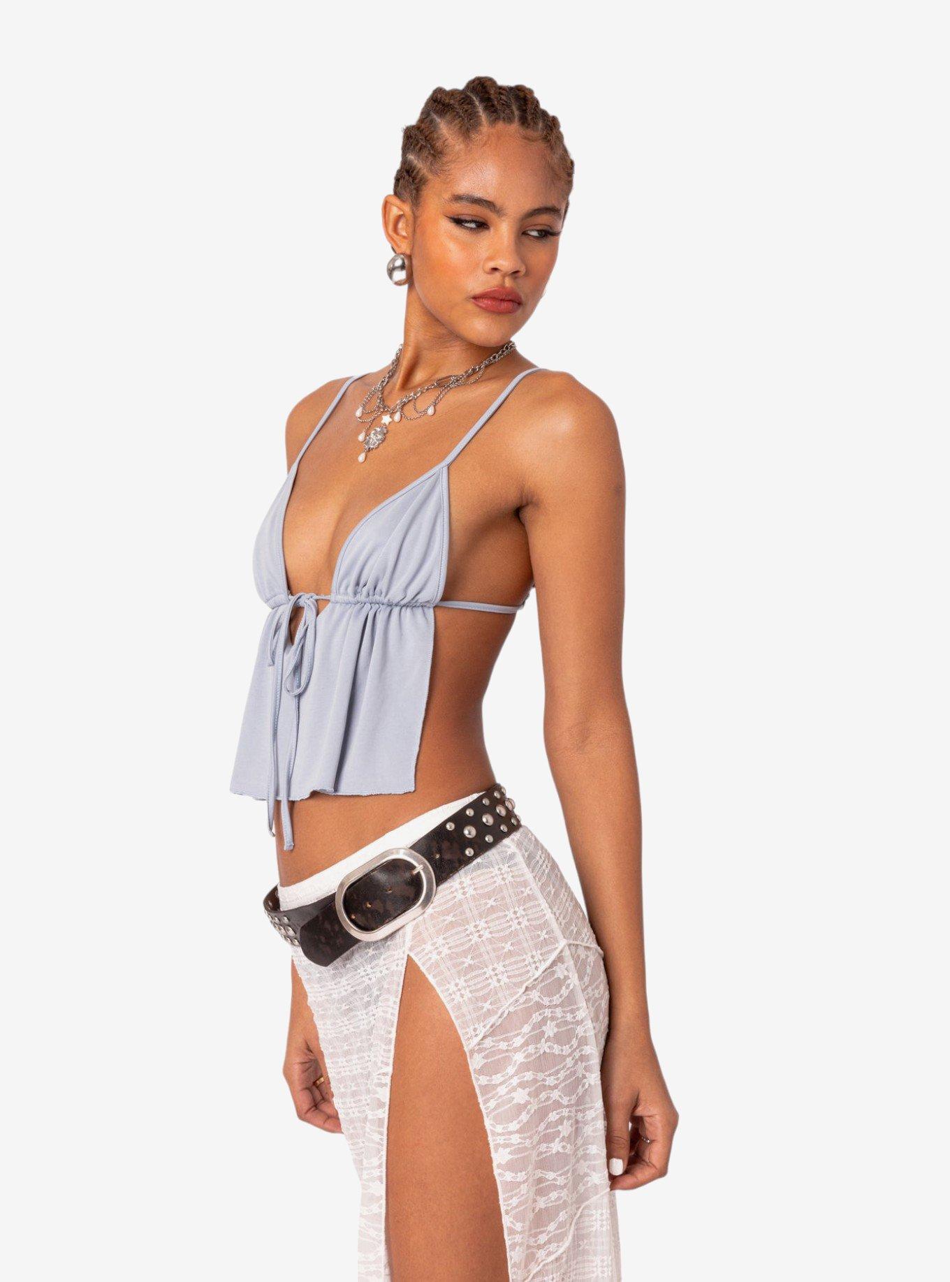 Rylee Tie Front Open Back Top Blue, BLUE, alternate