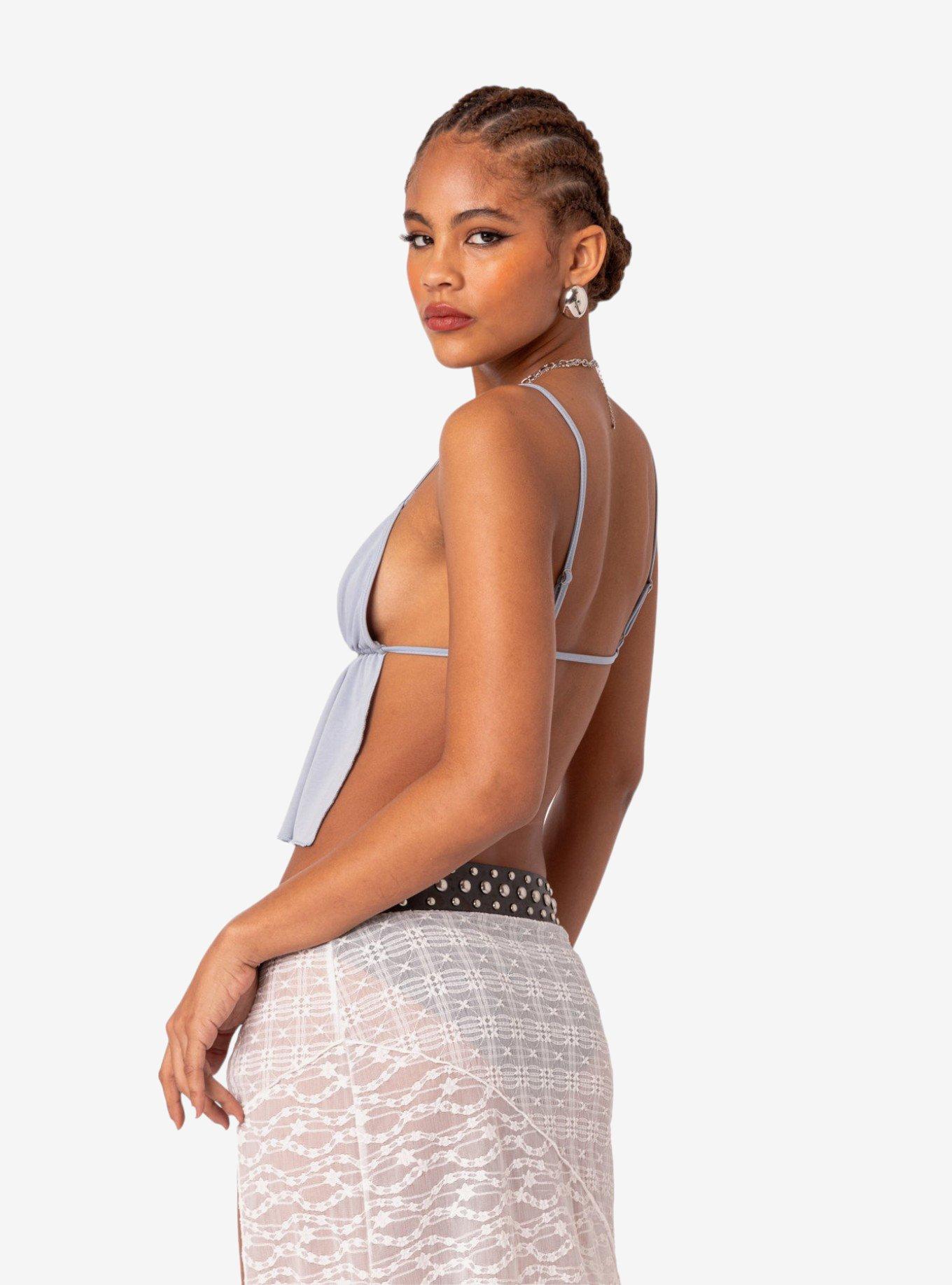 Rylee Tie Front Open Back Top Blue, BLUE, alternate