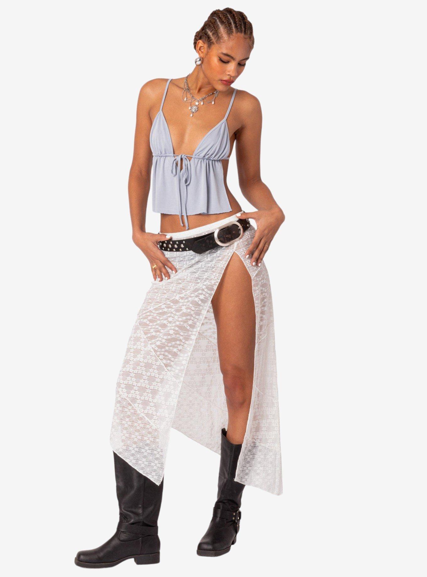 Rylee Tie Front Open Back Top Blue, BLUE, alternate