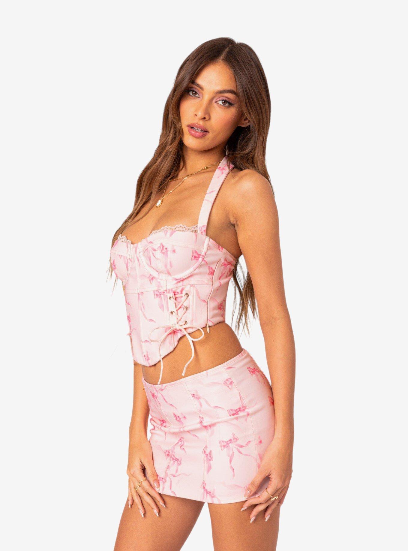 Edikted Makayla Printed Corset Top, PINK, alternate