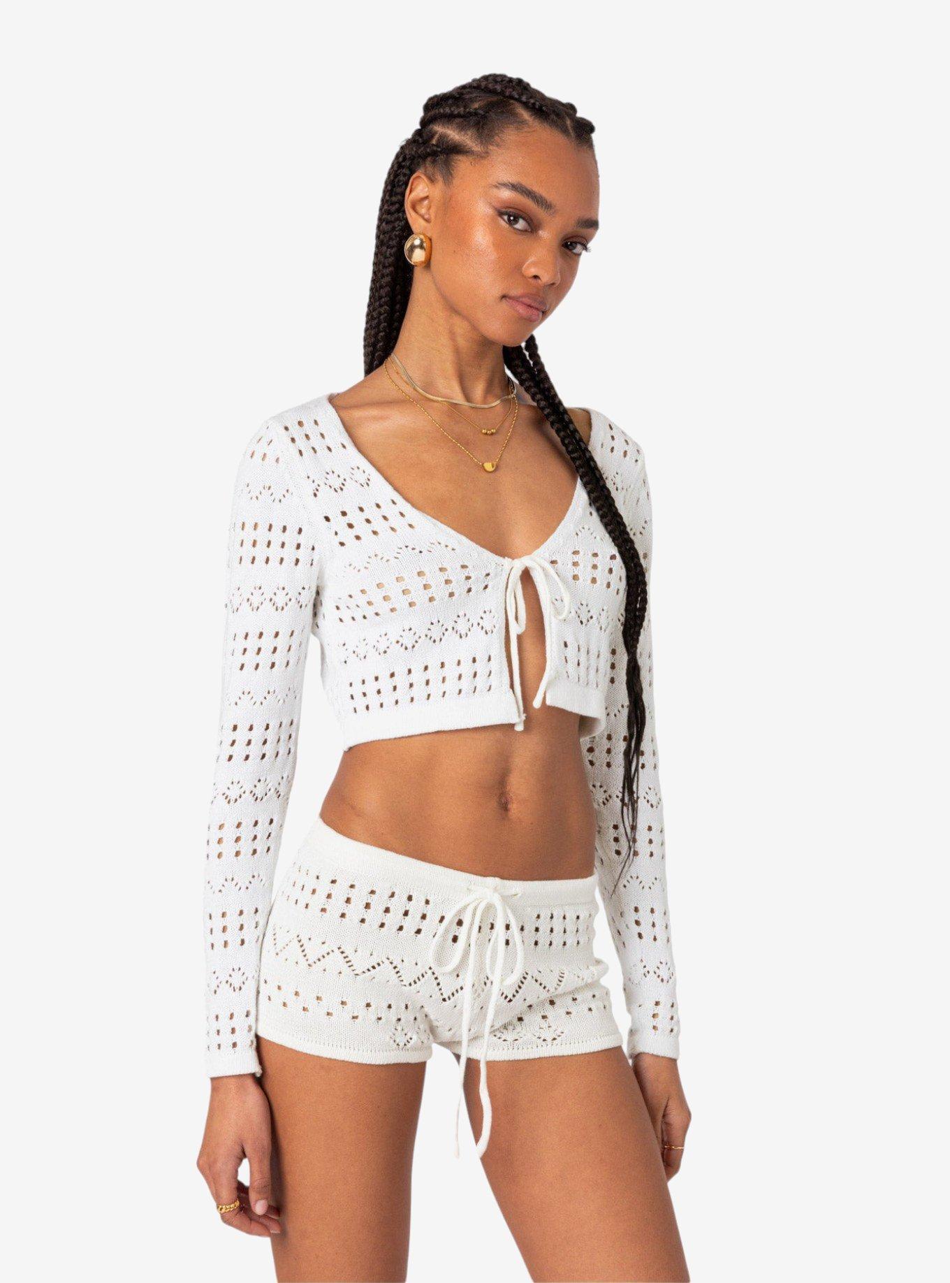 Edikted Betsy Tie Front Knitted Cardigan White, BRIGHT WHITE, alternate
