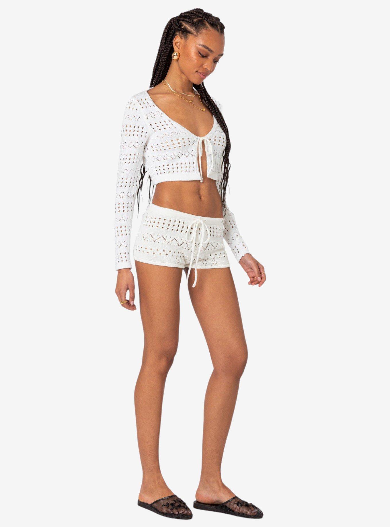 Edikted Betsy Tie Front Knitted Cardigan White, BRIGHT WHITE, alternate