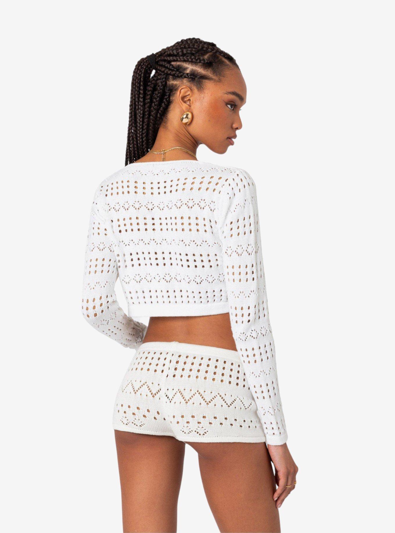Edikted Betsy Tie Front Knitted Cardigan White, BRIGHT WHITE, alternate