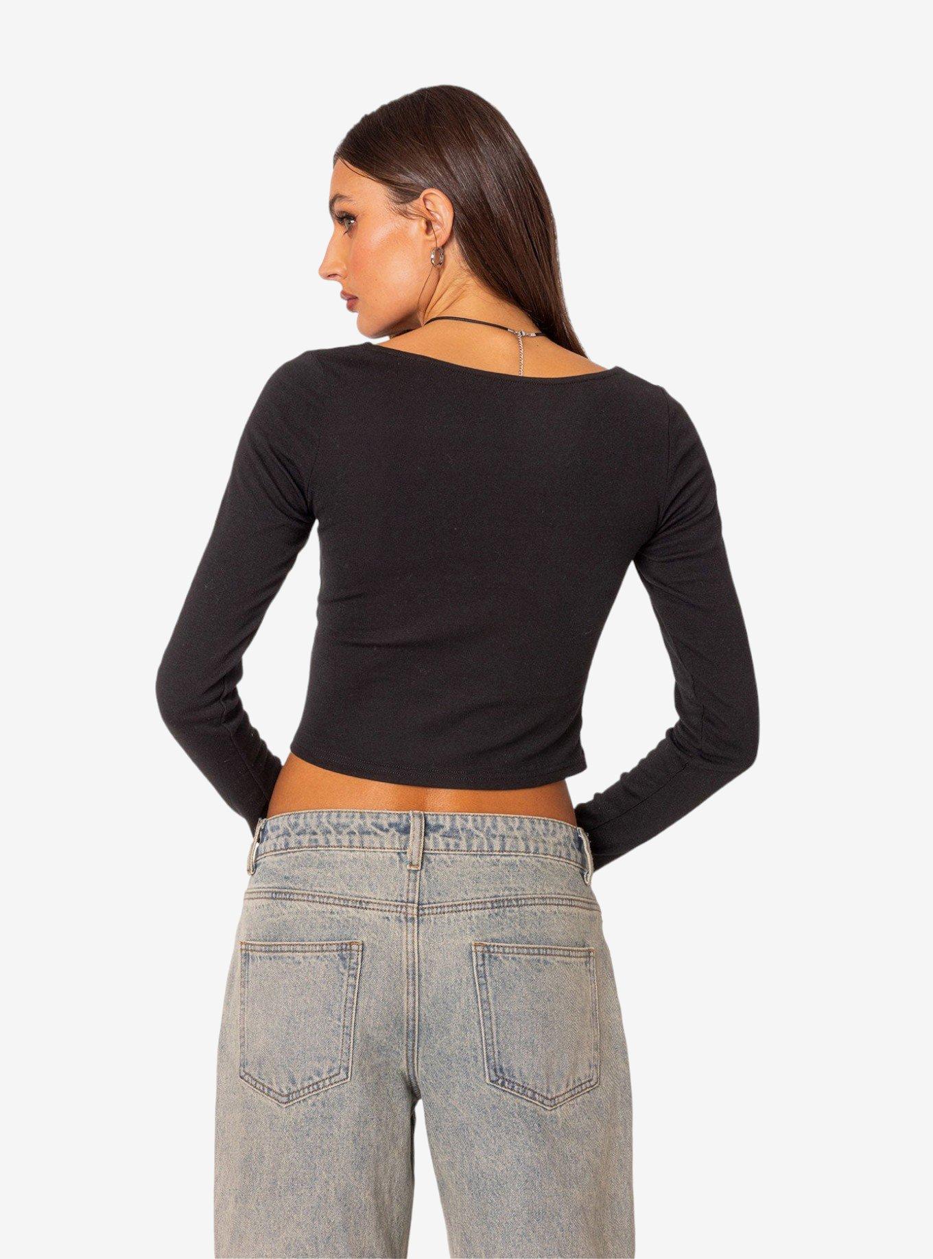 Nat Ruched V Neck Top Black, BLACK, alternate