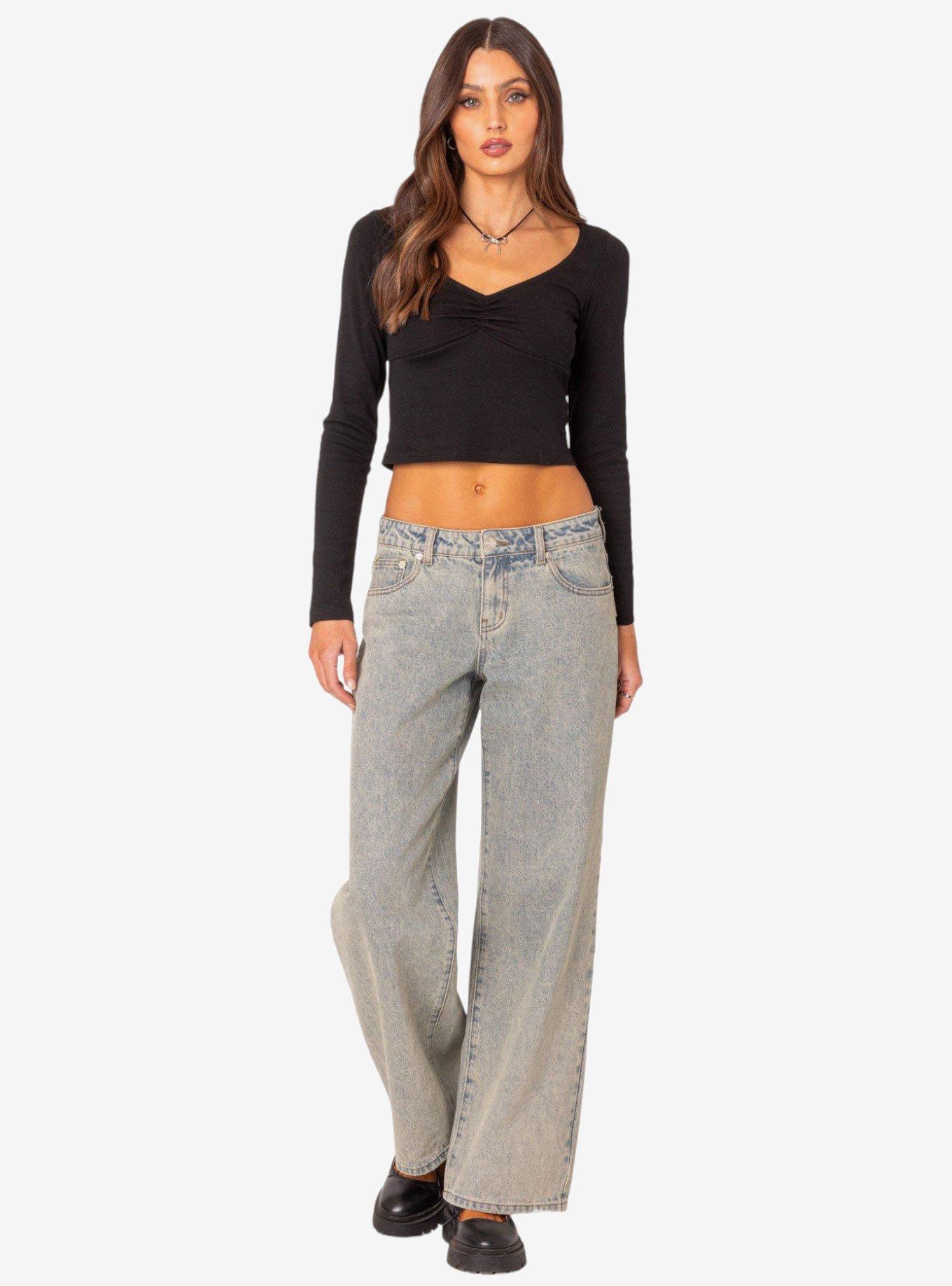 Nat Ruched V Neck Top Black, BLACK, alternate