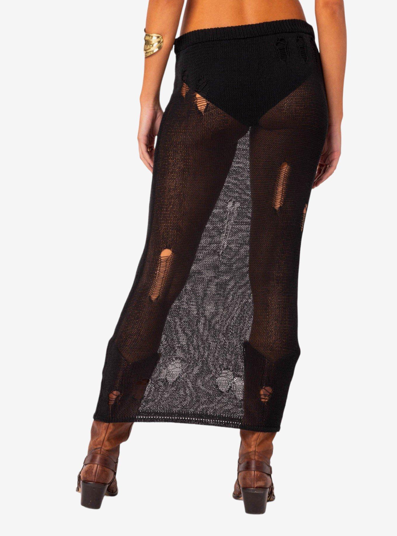 Britt Distressed Knit Maxi Skirt, BLACK, alternate