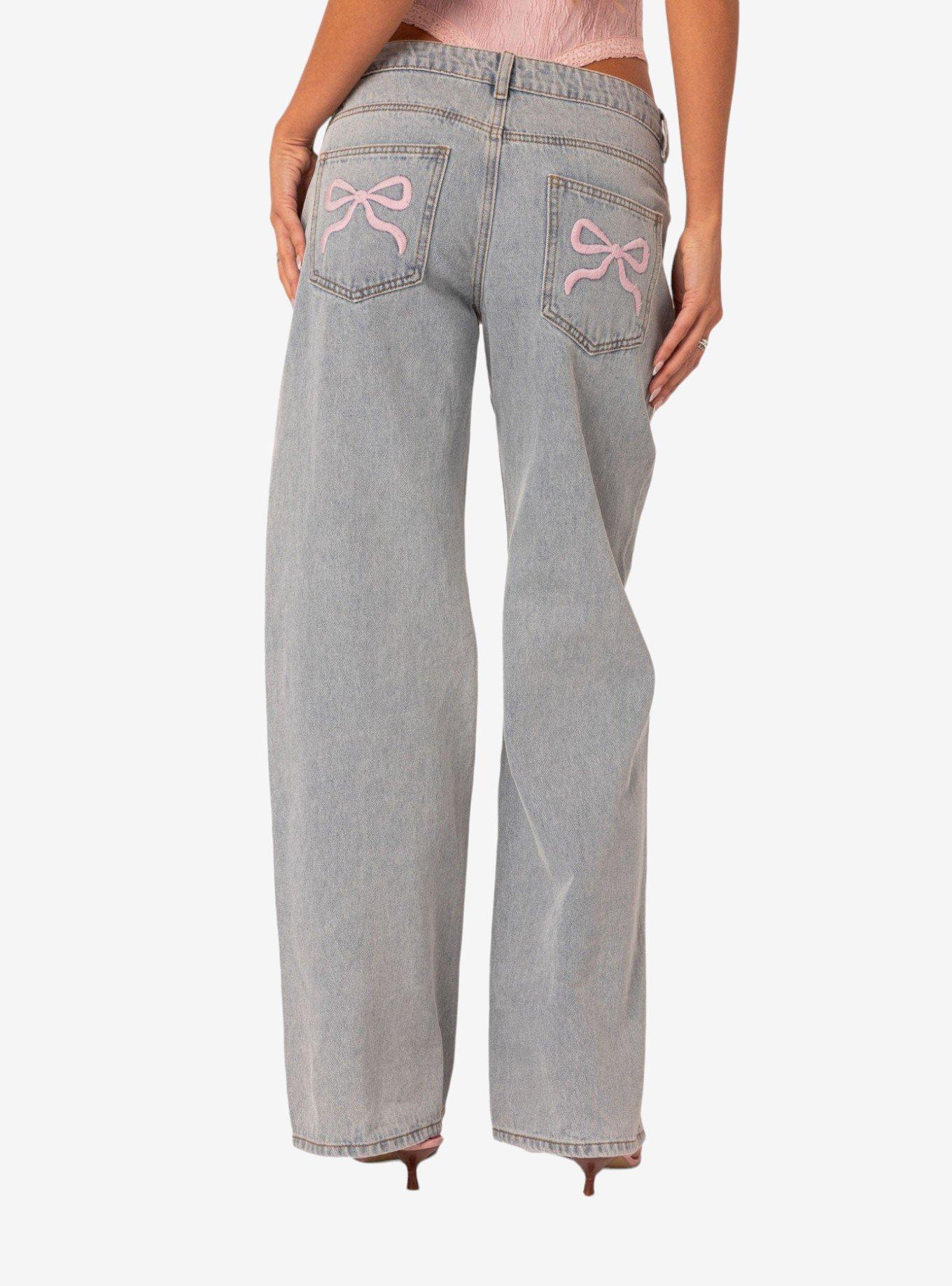 Edikted Bow Pocket Relaxed Jeans, BLUE, alternate
