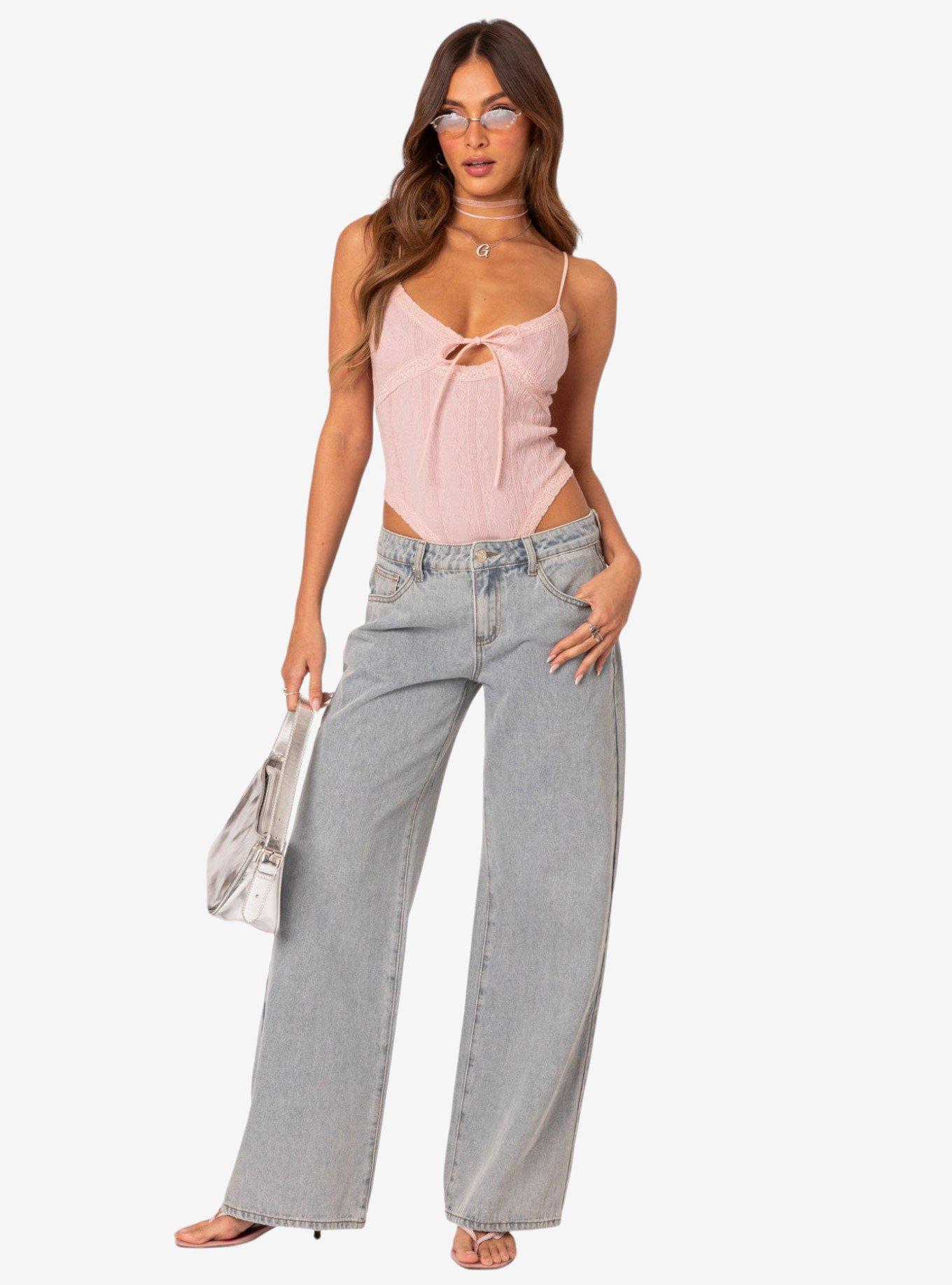 Edikted Bow Pocket Relaxed Jeans, BLUE, alternate