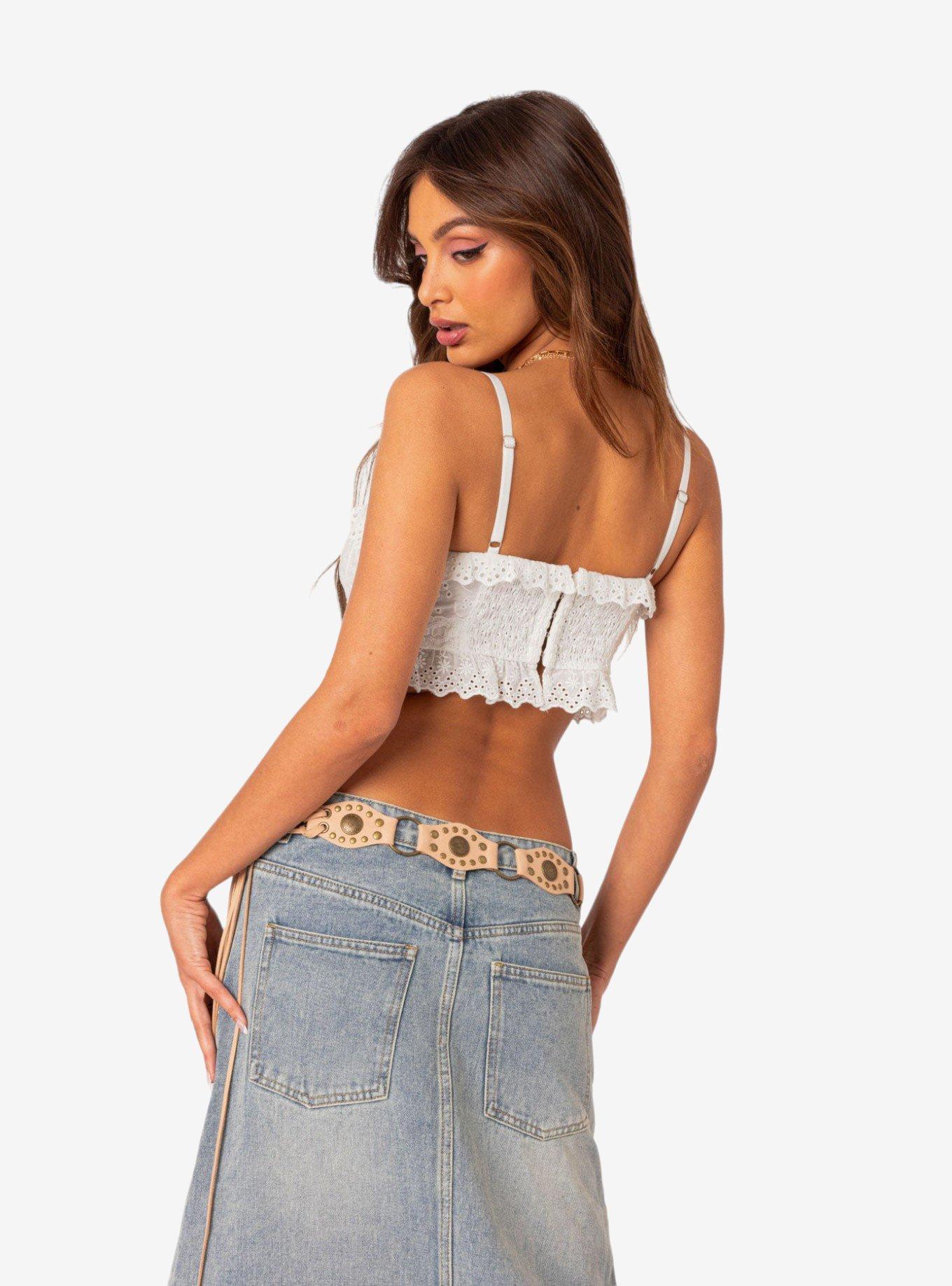 Mandy Cropped Cotton Lace Corset Top, BRIGHT WHITE, alternate