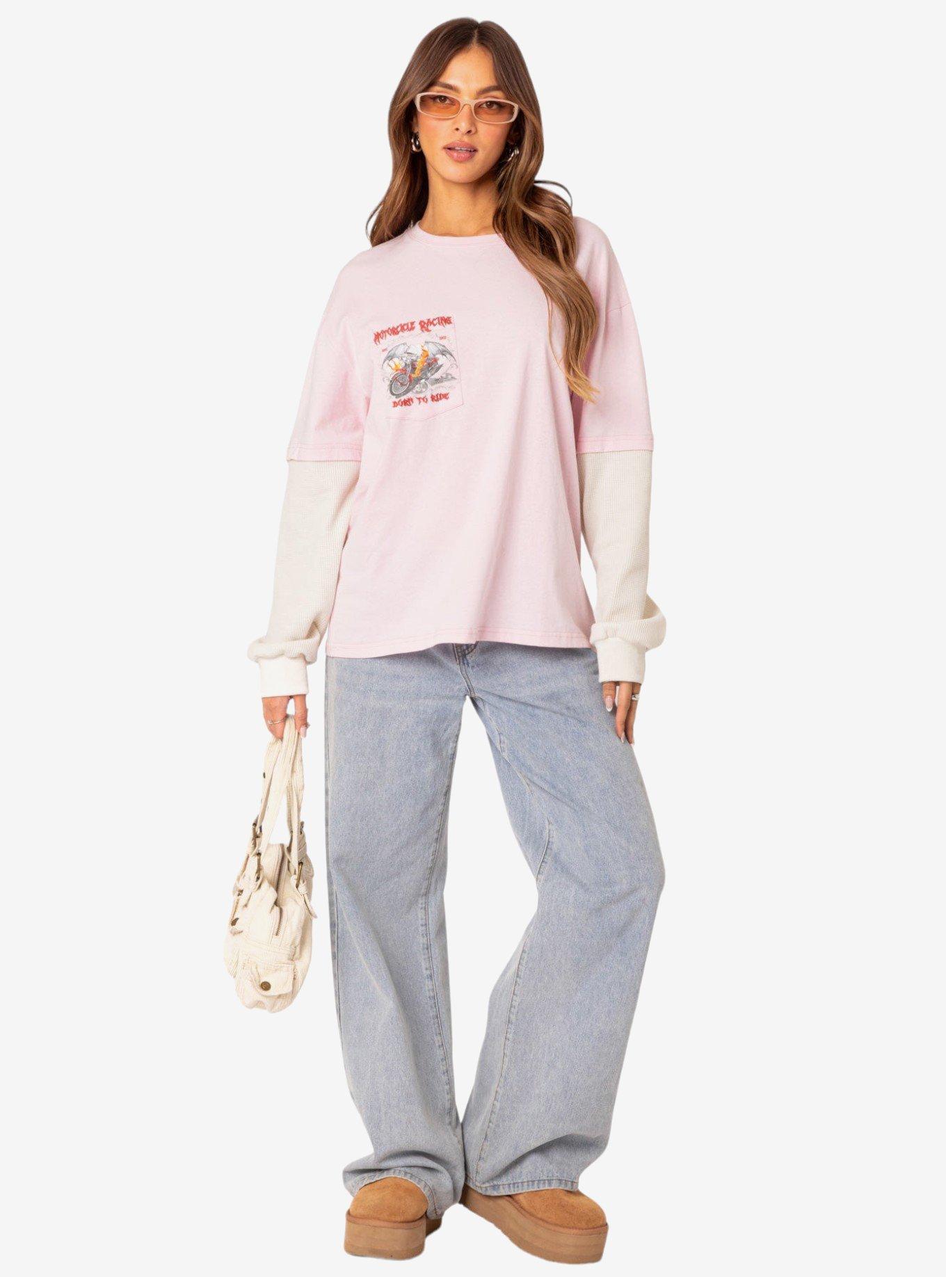 Edikted Racing Oversized Layered Sweatshirt, PINK, alternate