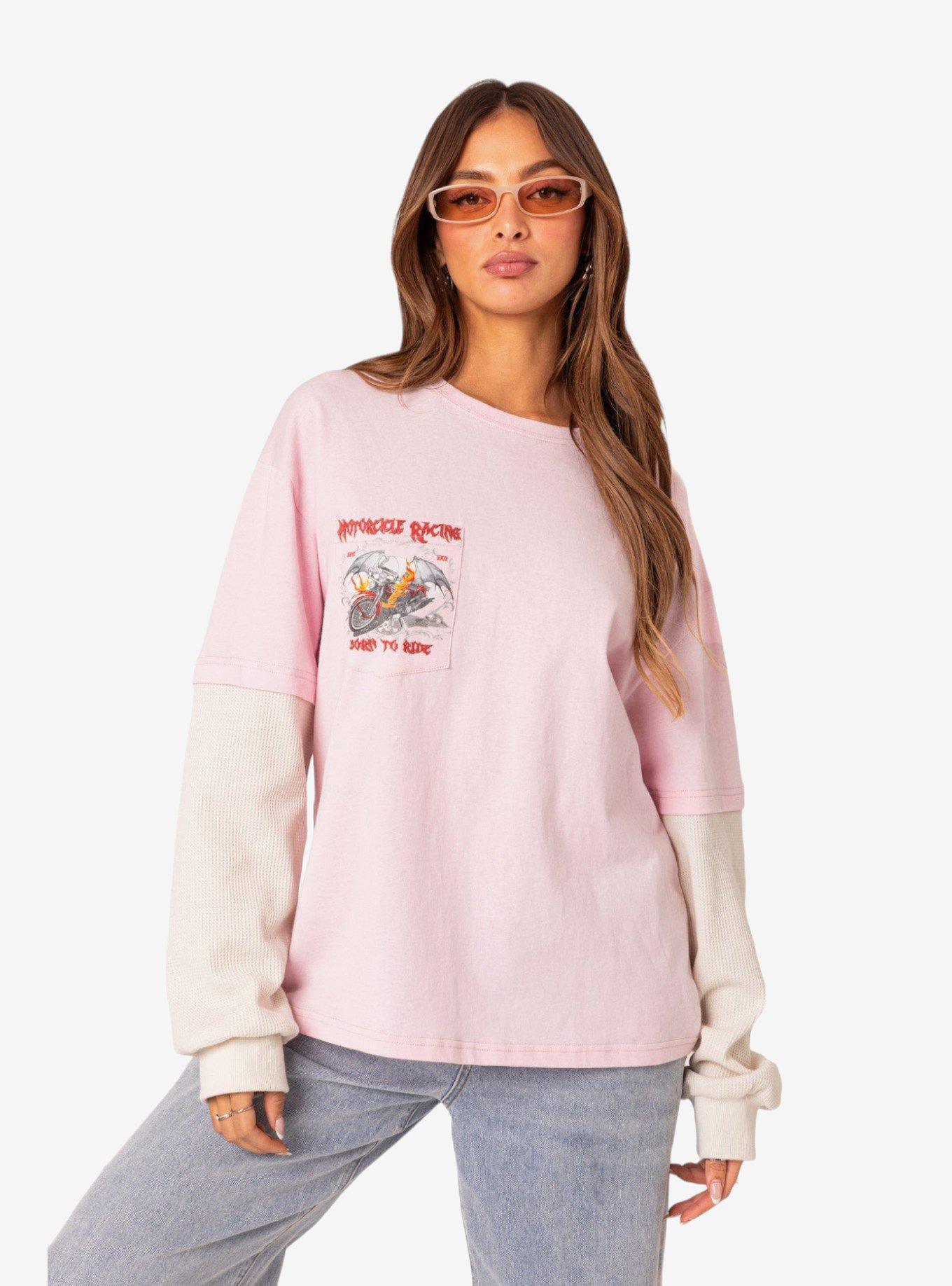 Edikted Racing Oversized Layered Sweatshirt, PINK, alternate