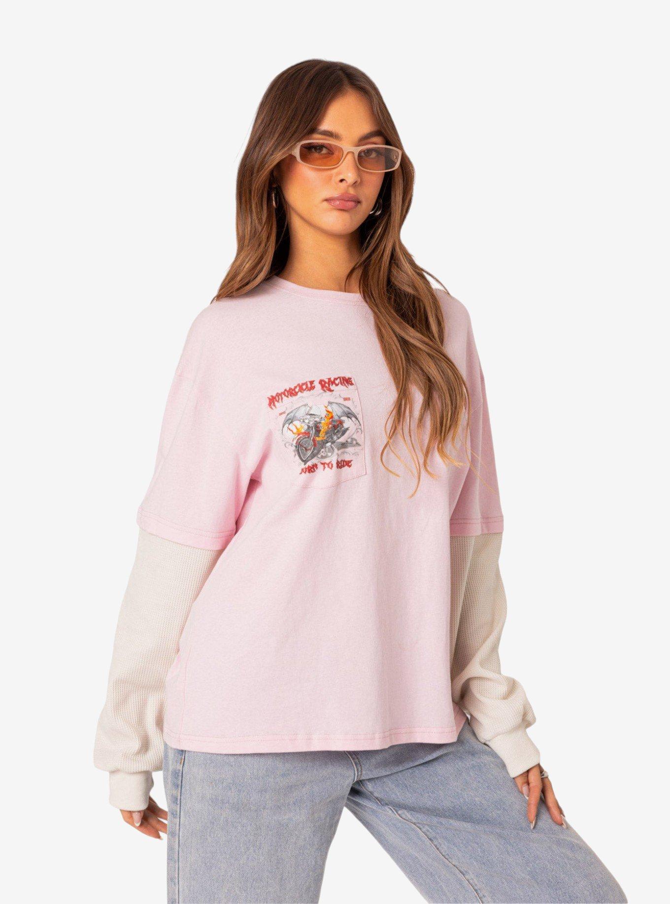 Edikted Racing Oversized Layered Sweatshirt, PINK, alternate