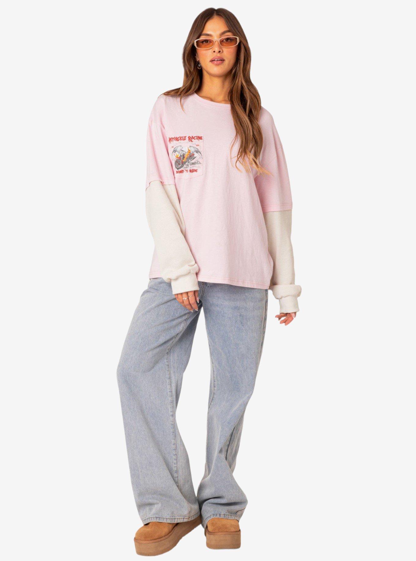 Edikted Racing Oversized Layered Sweatshirt, PINK, alternate