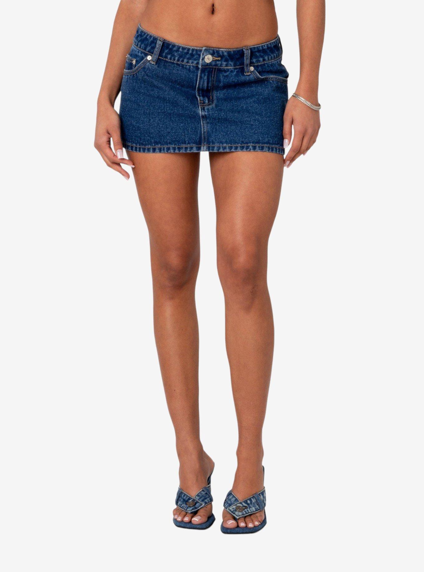 Edikted Spencer Low Rise Denim Micro Skirt, BLUE, alternate