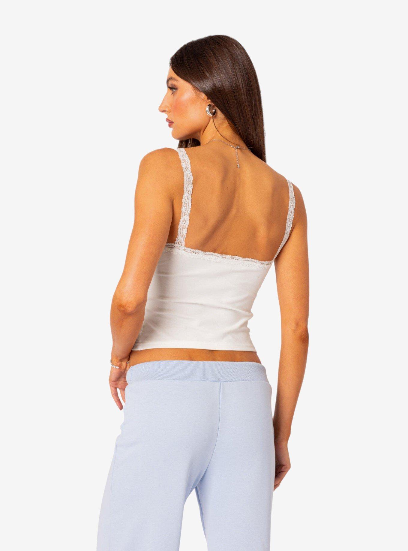 Amilia Lace Trim Tank Top White, BRIGHT WHITE, alternate