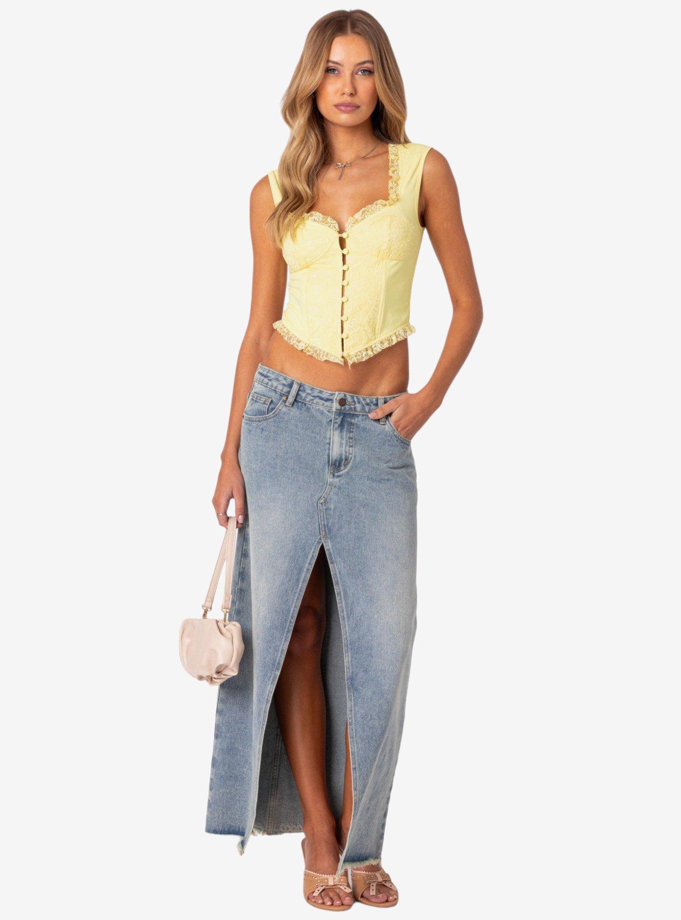 Edikted Button Front Lacey Corset Top, BRIGHT YELLOW, alternate