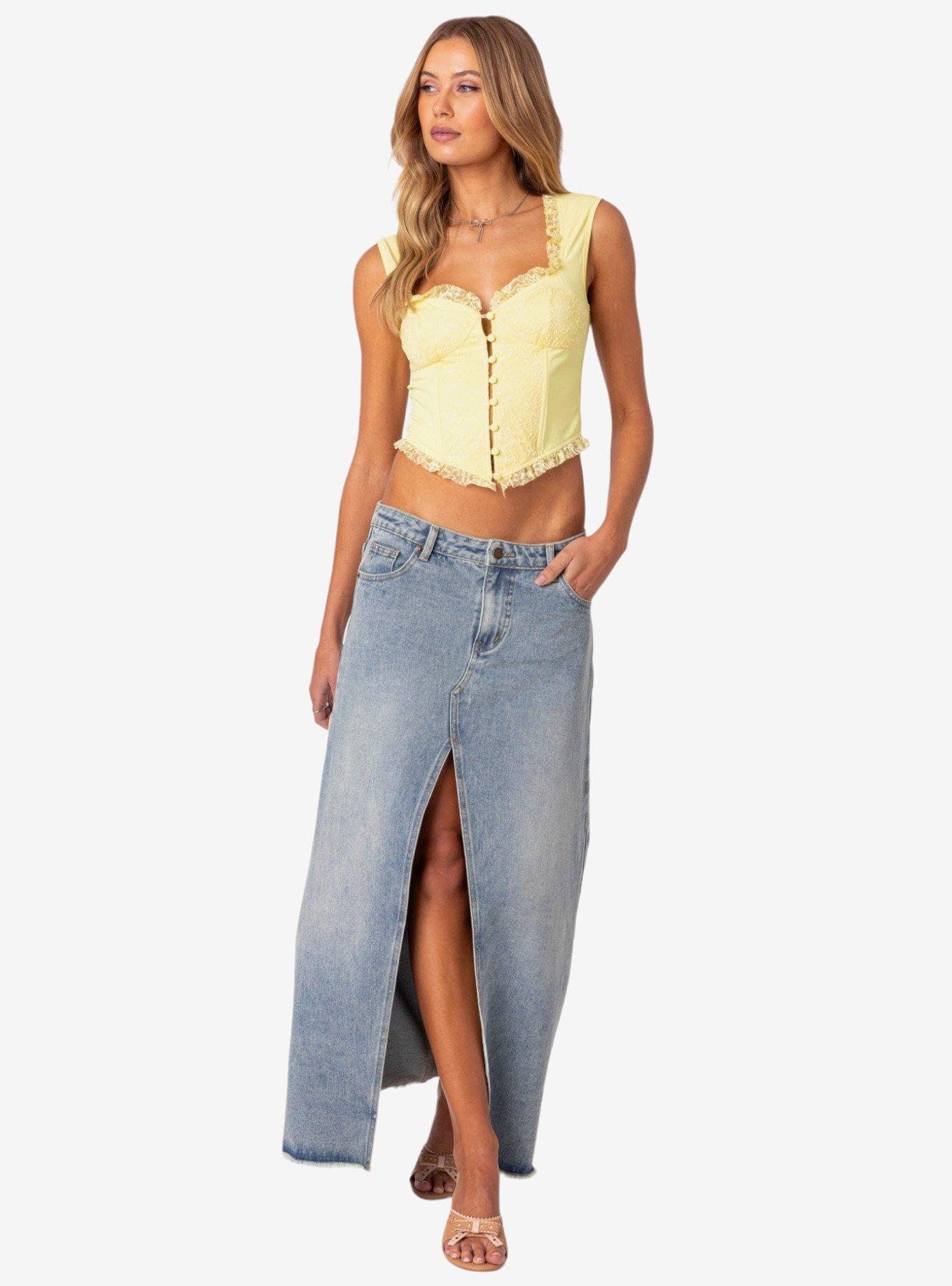Edikted Button Front Lacey Corset Top, BRIGHT YELLOW, alternate