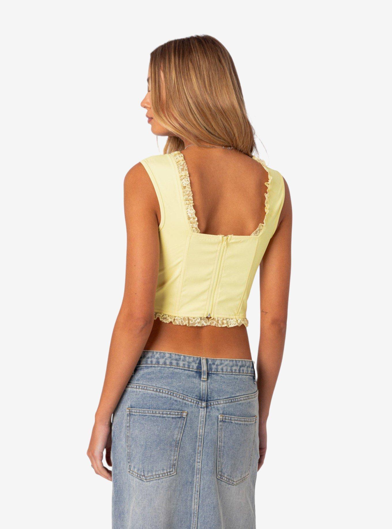 Edikted Button Front Lacey Corset Top, BRIGHT YELLOW, alternate