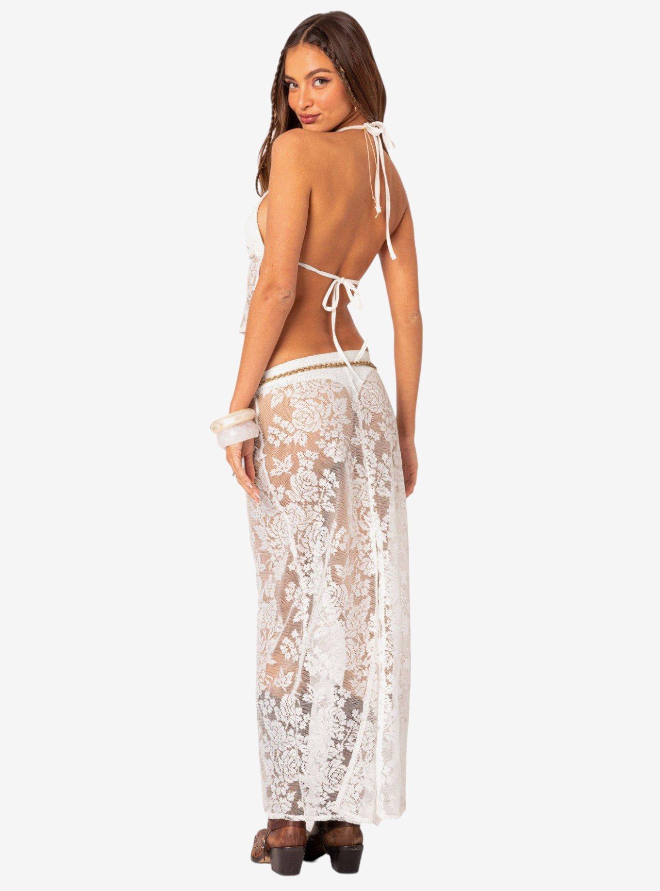 Bess Open Back Sheer Lace Top, BRIGHT WHITE, alternate - view 2