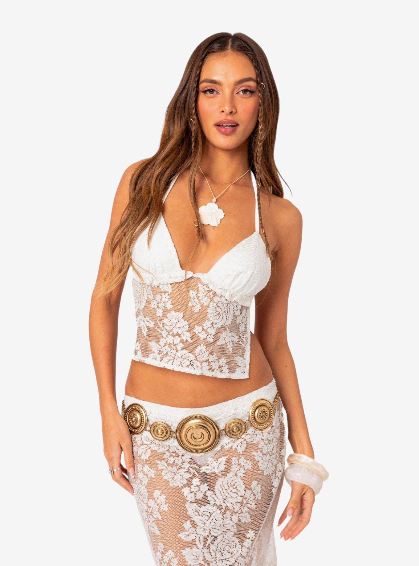 Bess Open Back Sheer Lace Top, BRIGHT WHITE, alternate - view 4