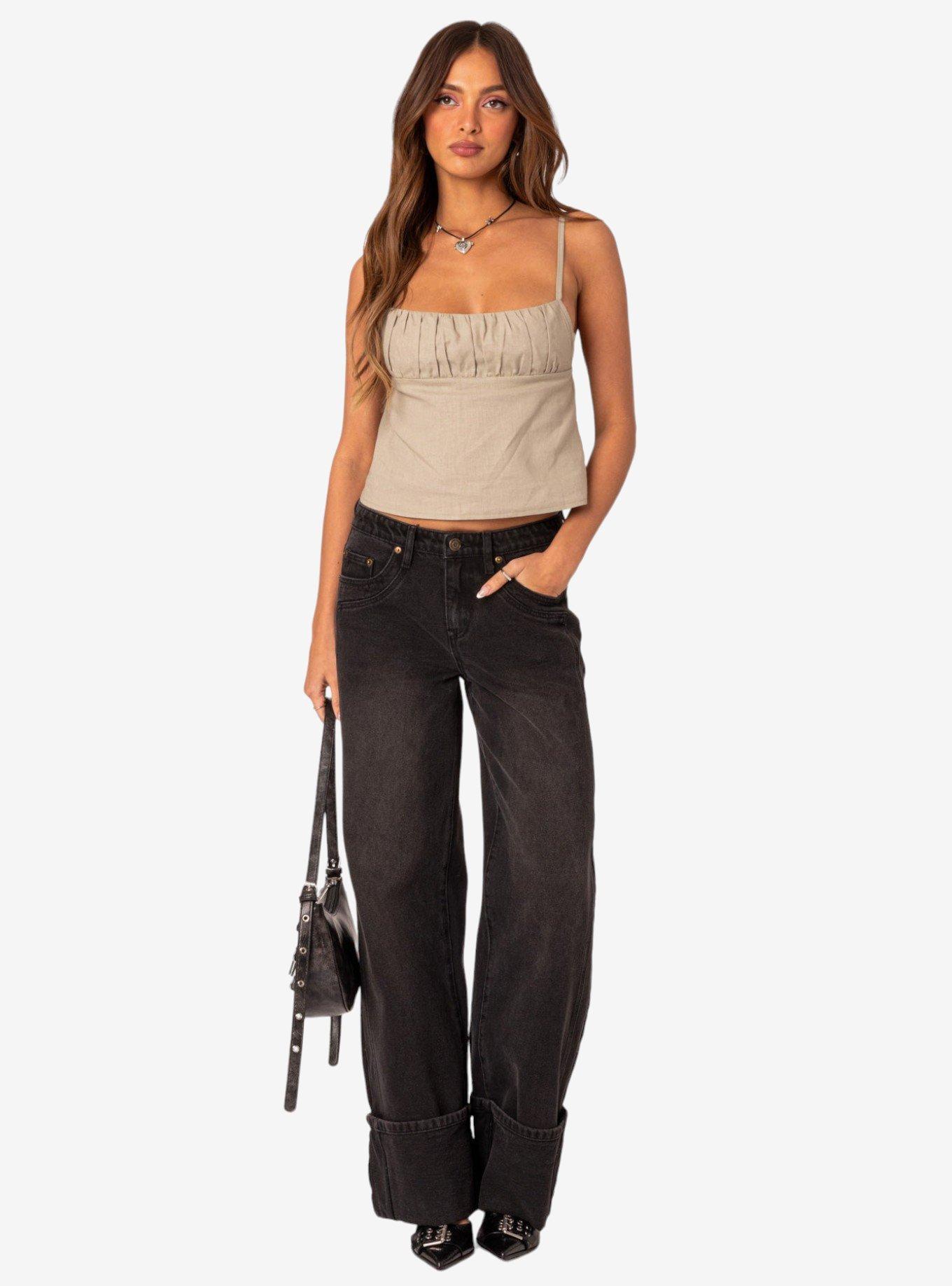 Linen Look Open Back Top, OLIVE, alternate