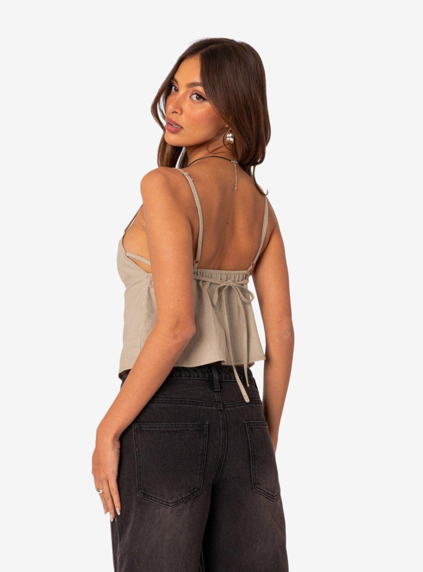 Linen Look Open Back Top, OLIVE, alternate