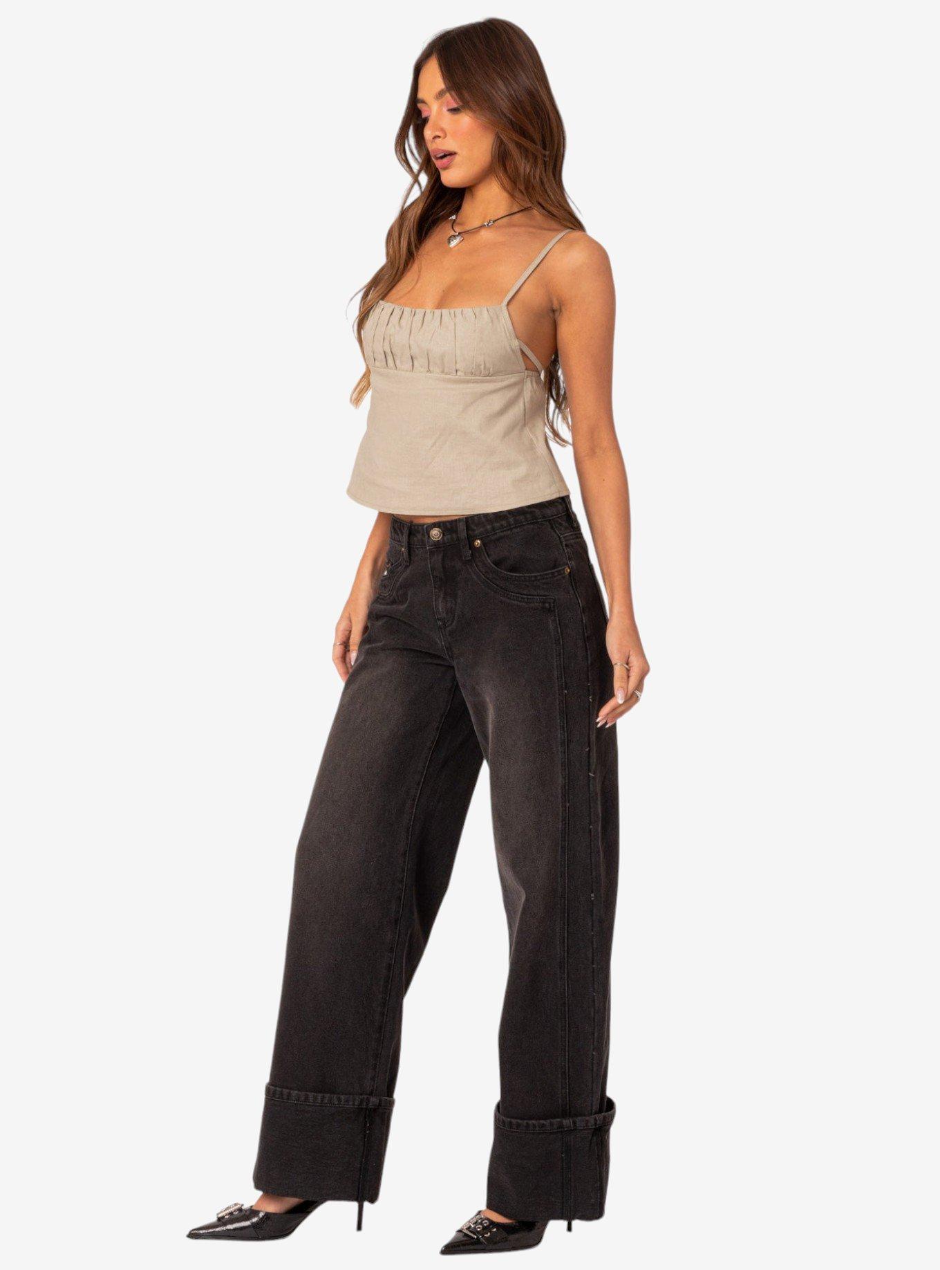 Linen Look Open Back Top, OLIVE, alternate