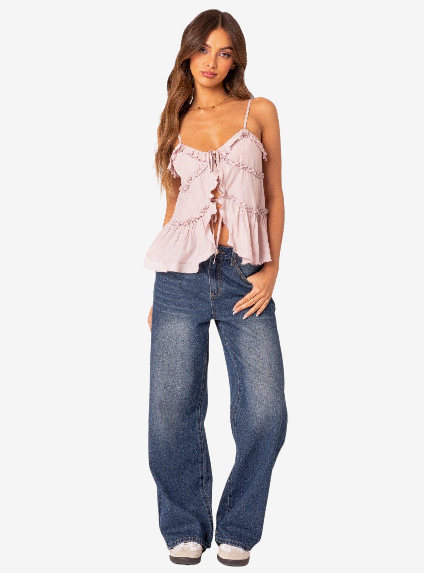 Juniper Tie Front Ruffled Top, PINK, alternate - view 2