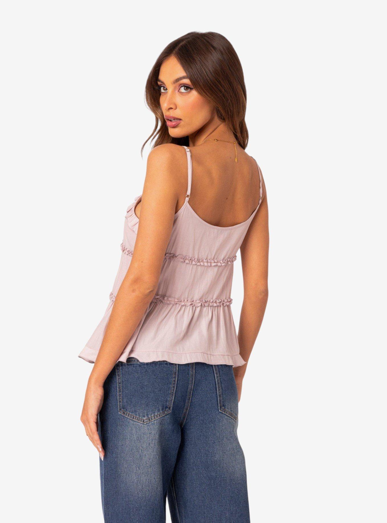 Juniper Tie Front Ruffled Top, PINK, alternate - view 4