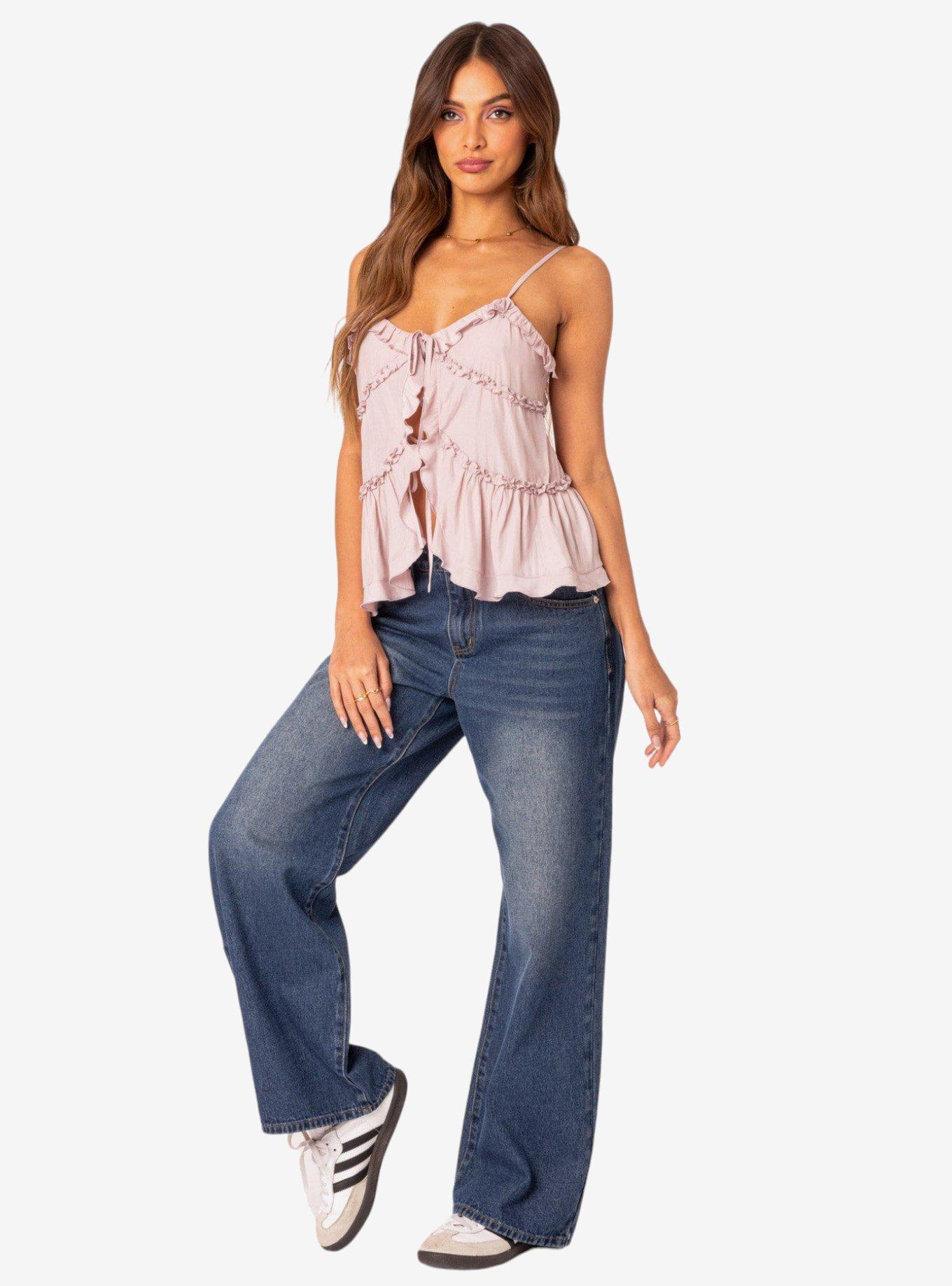 Juniper Tie Front Ruffled Top, PINK, alternate - view 5