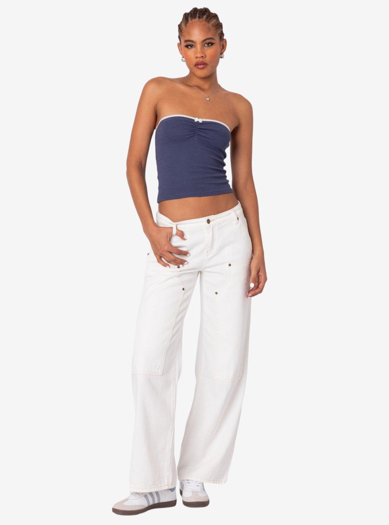 Edikted Ayla Low Rise Carpenter Jeans, BRIGHT WHITE, alternate