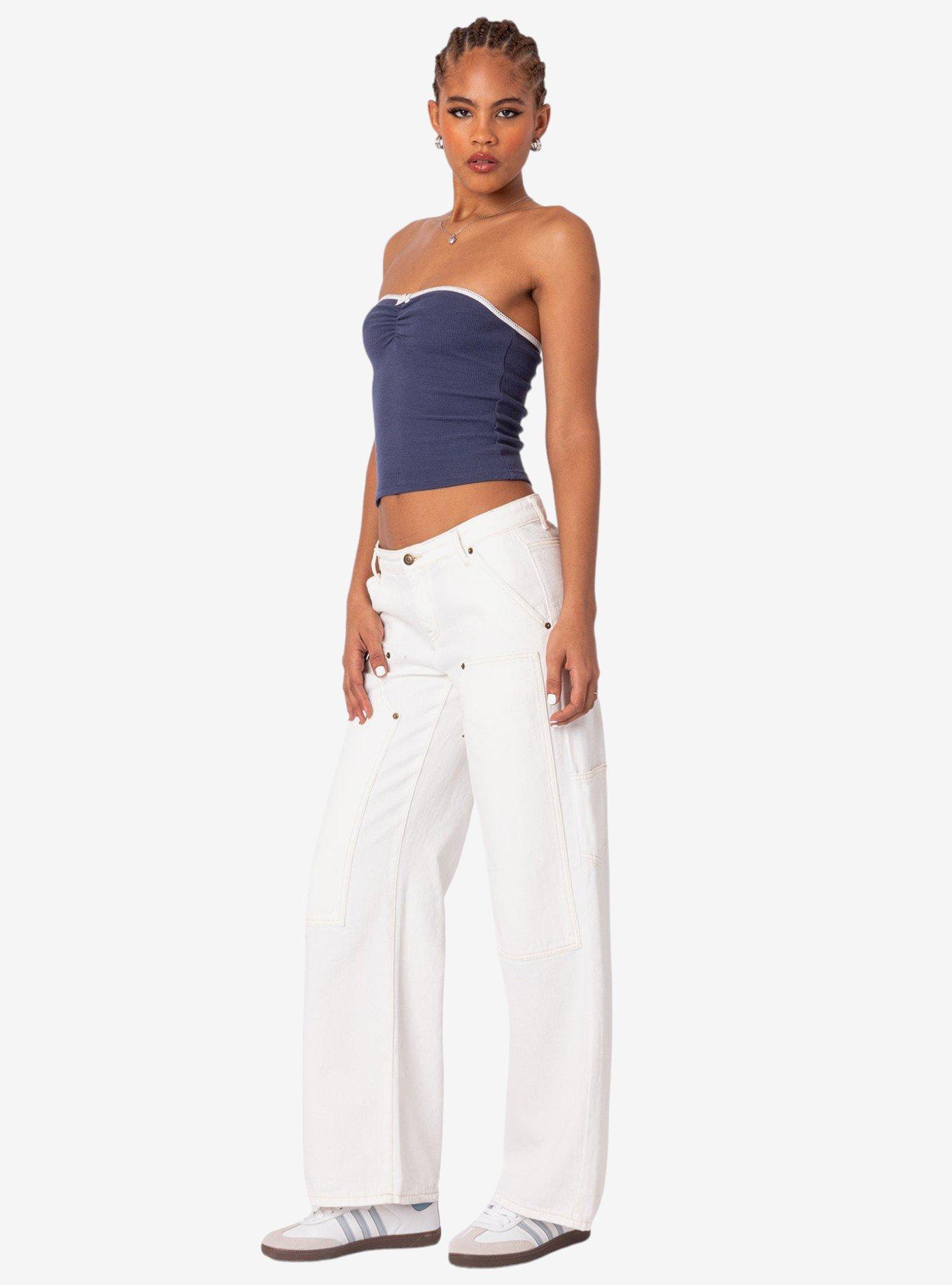 Edikted Ayla Low Rise Carpenter Jeans, BRIGHT WHITE, alternate