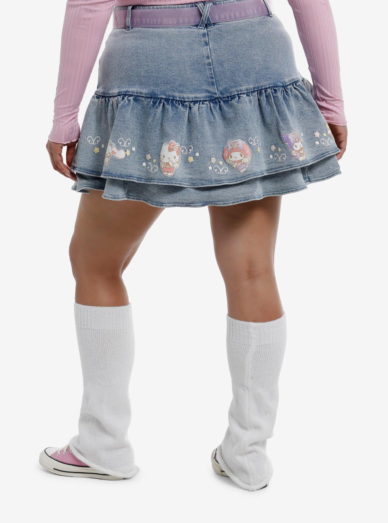 Hello Kitty And Friends Cupid Belted Ruffle Denim Skirt Plus Size, , hi-res