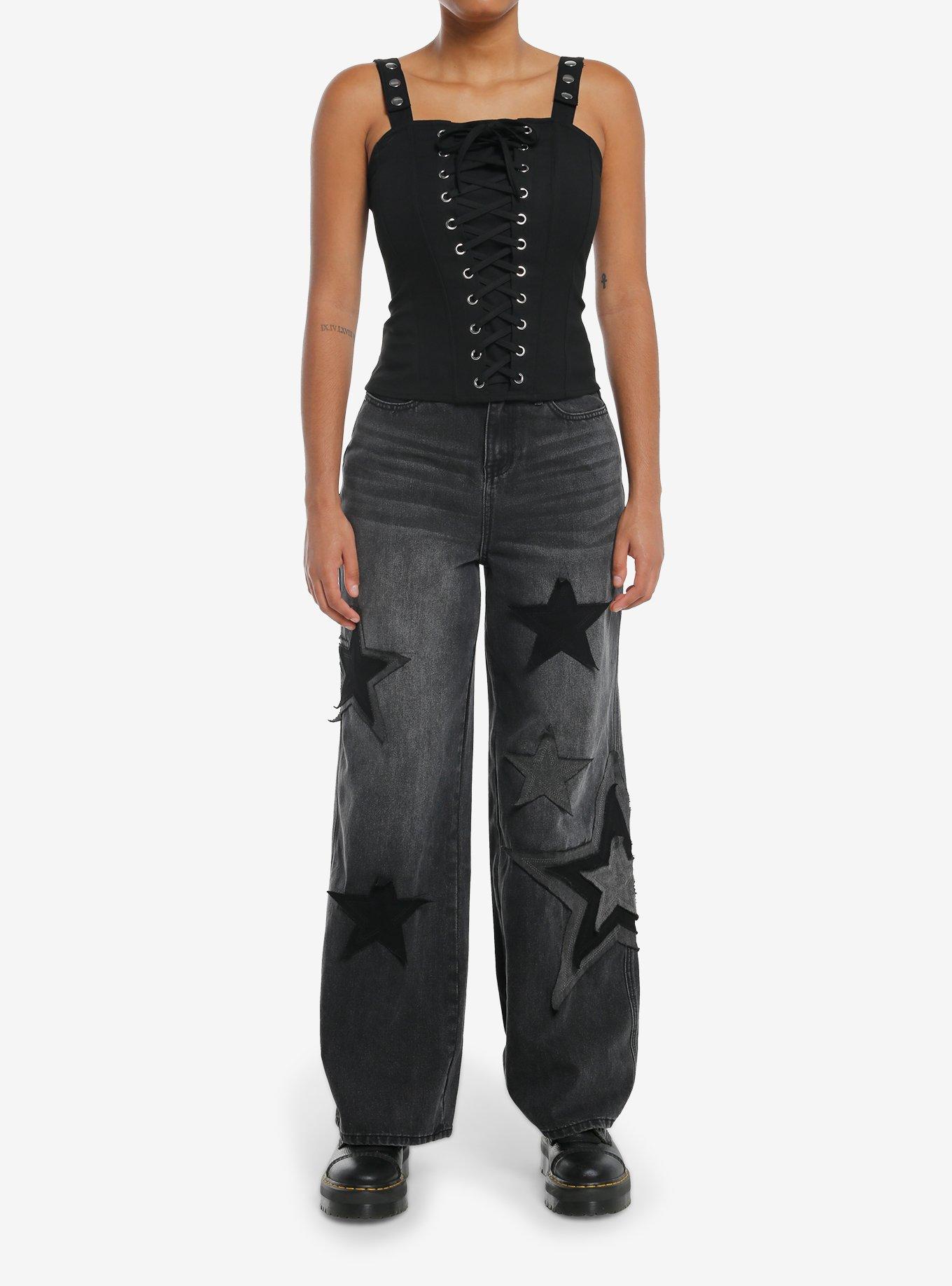 Social Collision Black Lace-Up Girls Corset Top, , hi-res