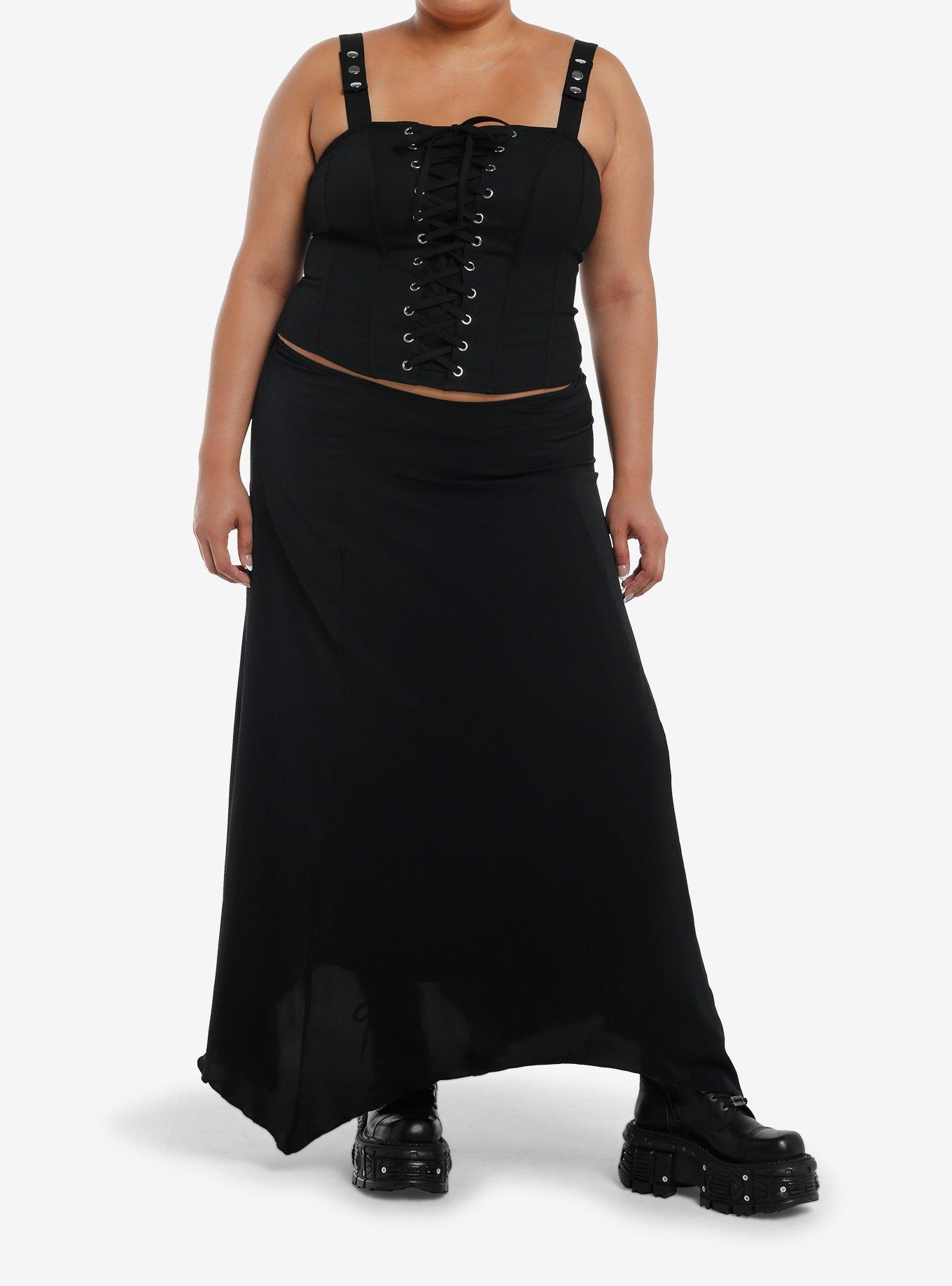 Social Collision Black Lace-Up Girls Corset Top Plus Size, , hi-res