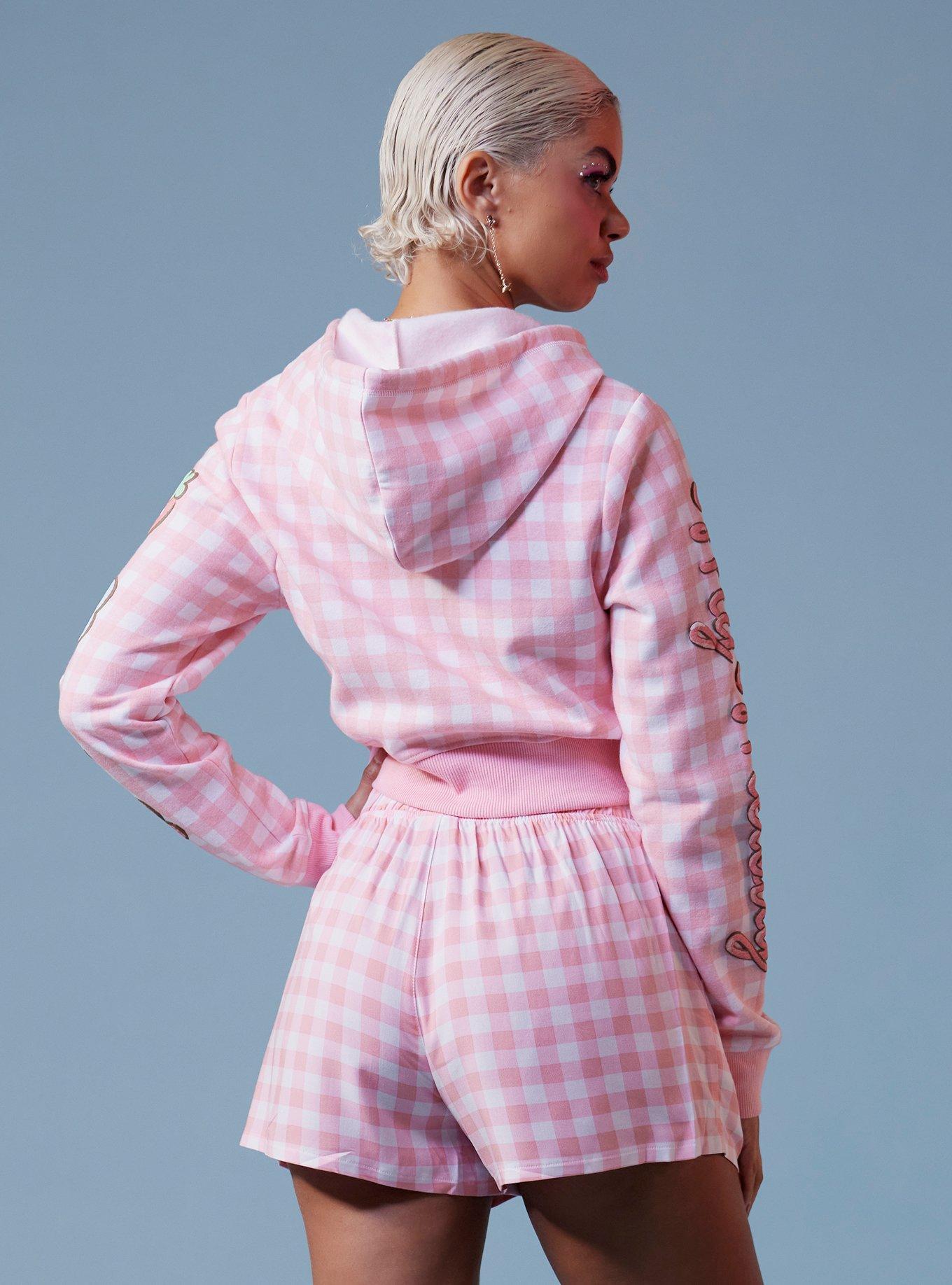 My Melody Puff Print Gingham Girls Crop Hoodie