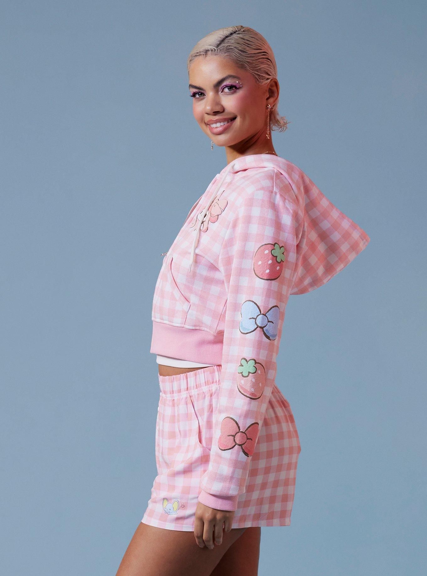 My Melody Puff Print Gingham Girls Crop Hoodie